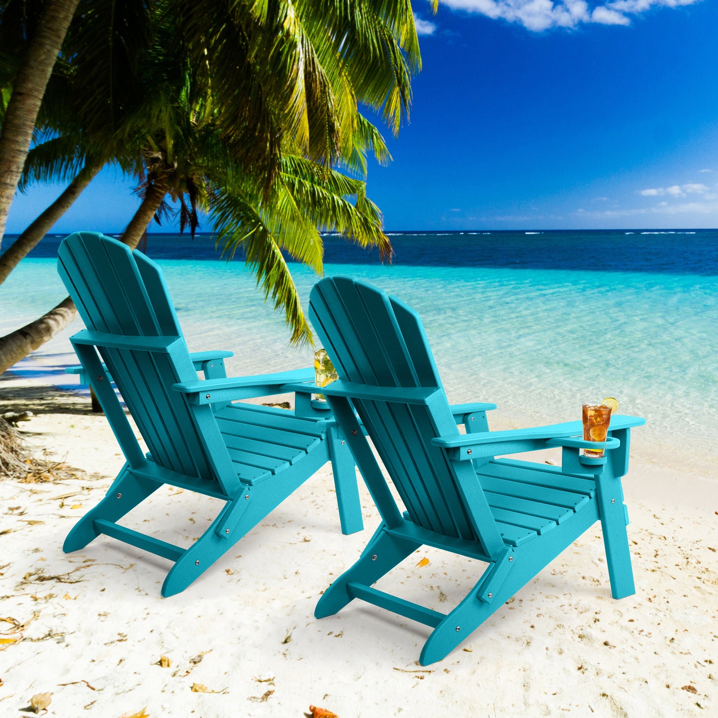Folding Adirondack Chair, Fire Pit Chairs All Weather with Cup Holder, Aruba Blue