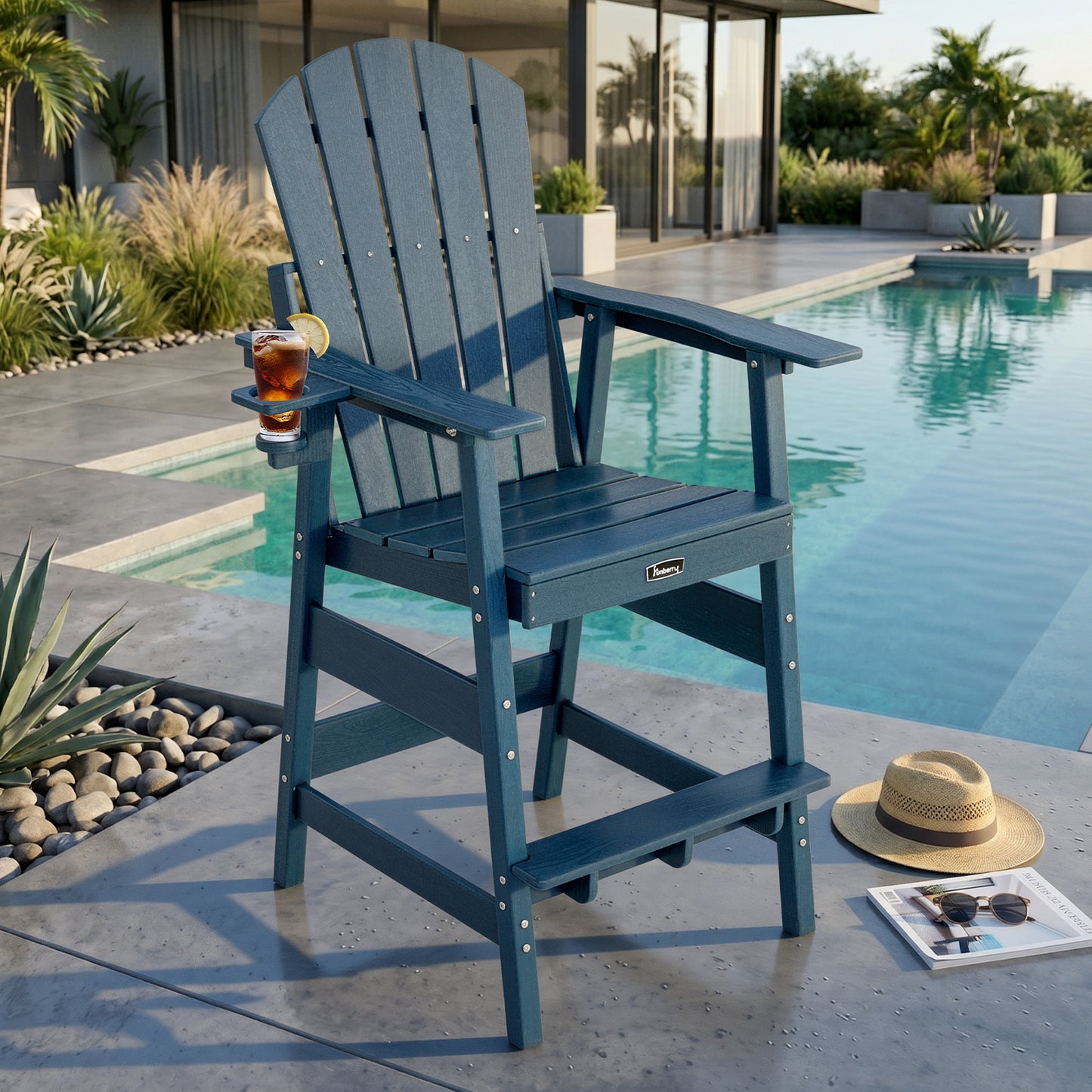 FUNBERRY Tall Adirondack Chair, HDPE All-Weather High Top Balcony Chair with Cupholder