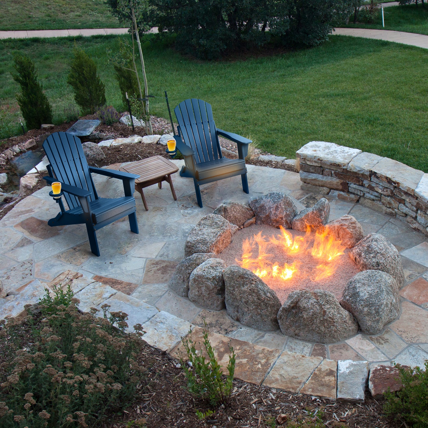 FUNBERRY Folding Adirondack Chair, Fire Pit Chairs Weather Resistant with Cup Holder, Navy Blue