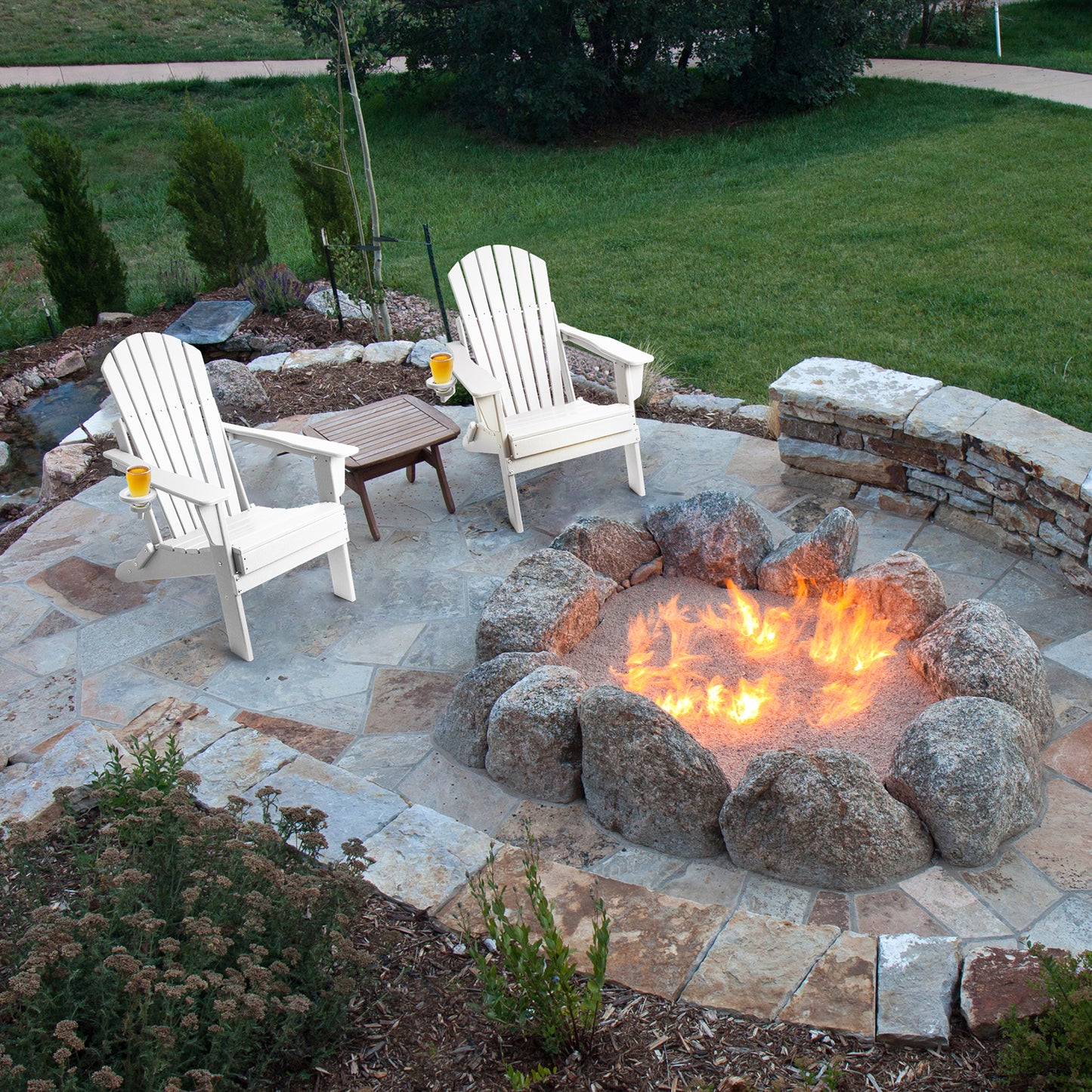 Folding Adirondack Chair, Fire Pit Chairs All Weather with Cup Holder, White