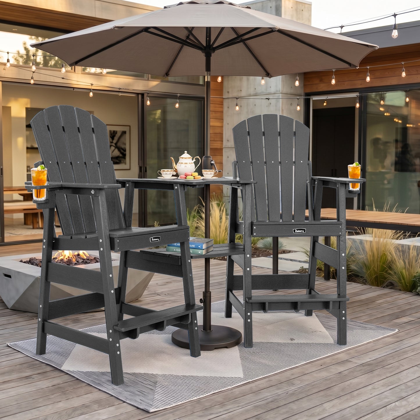 FUNBERRY Tall Adirondack Chairs Set of 2 with Table, HDPE All Weather High Top Balcony Chair