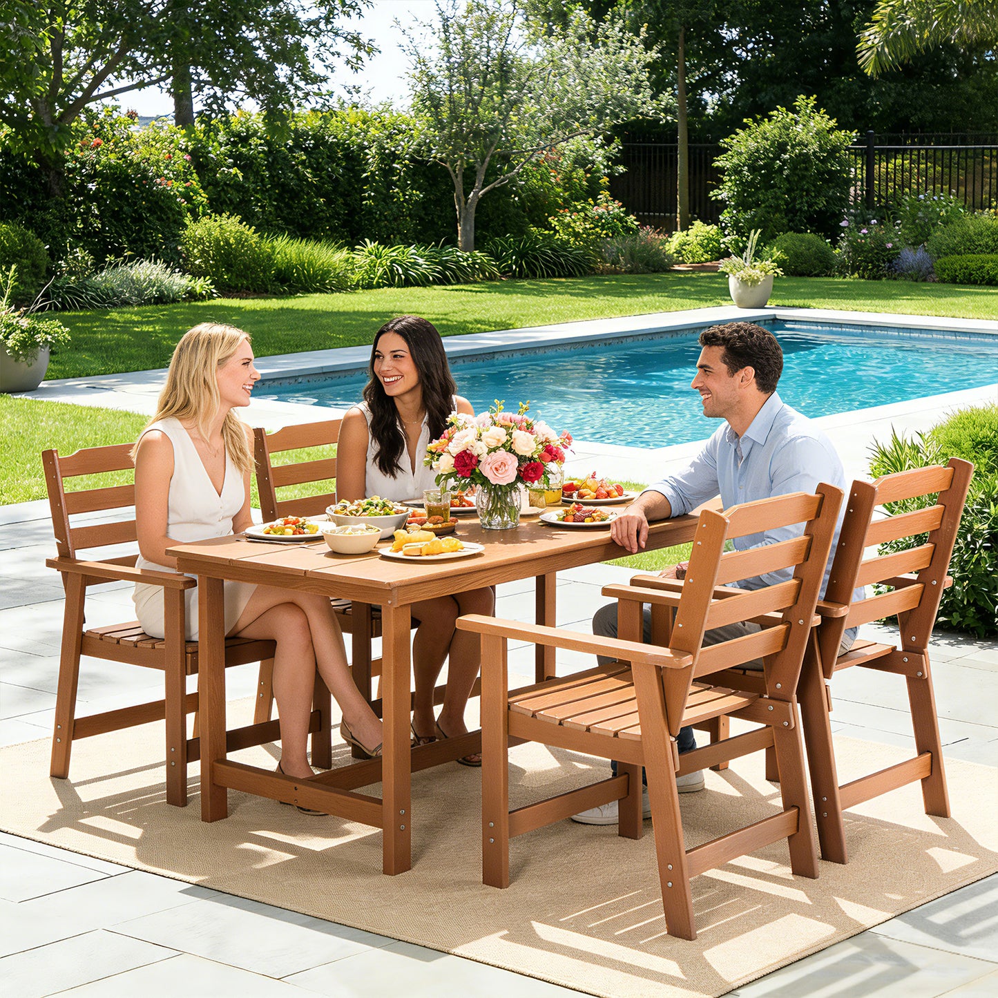 Outdoor Dining Set, HDPE 5 Piece Dining Table Set with Chairs