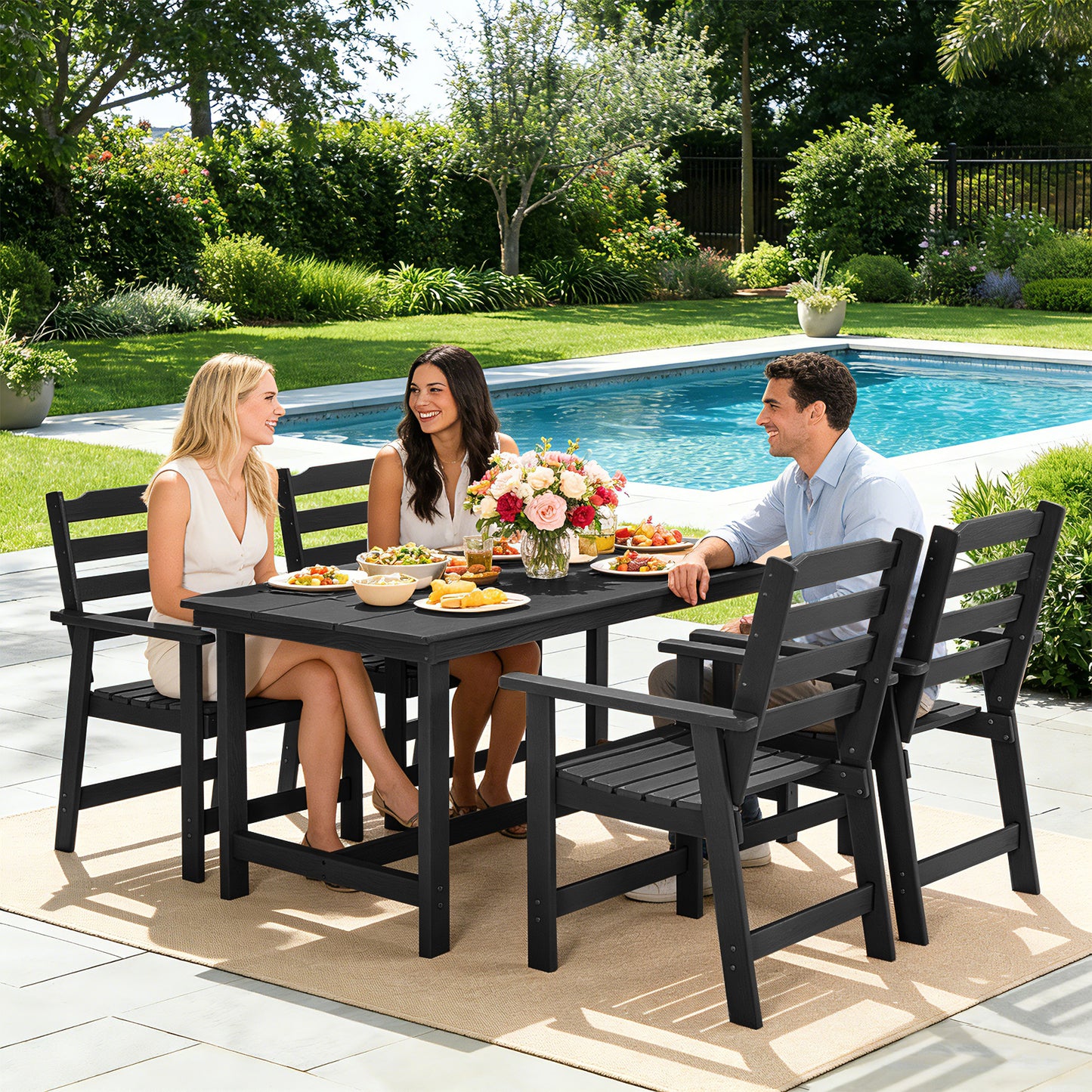 Outdoor Dining Set, HDPE 5 Piece Dining Table Set with Chairs