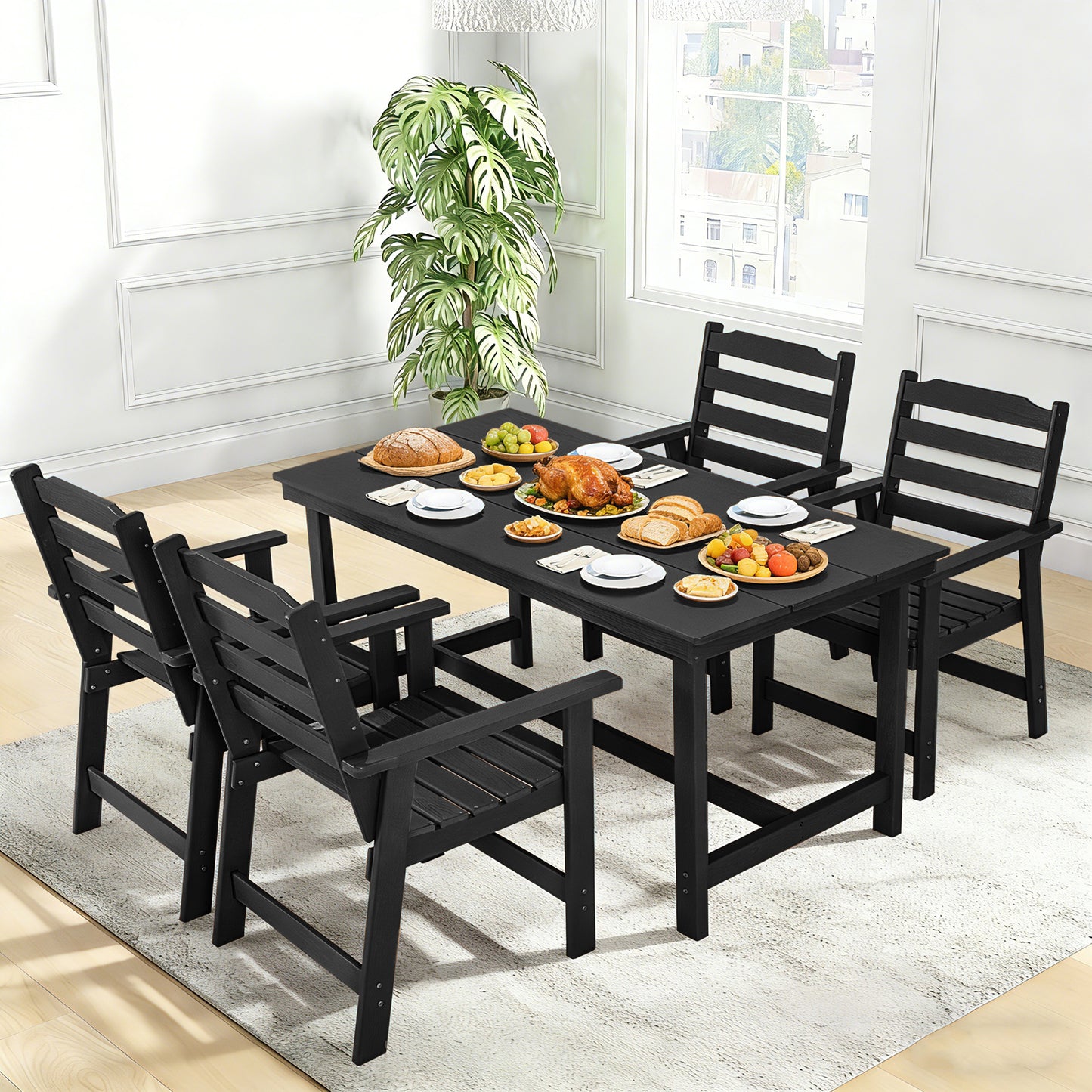 Outdoor Dining Set, HDPE 5 Piece Dining Table Set with Chairs