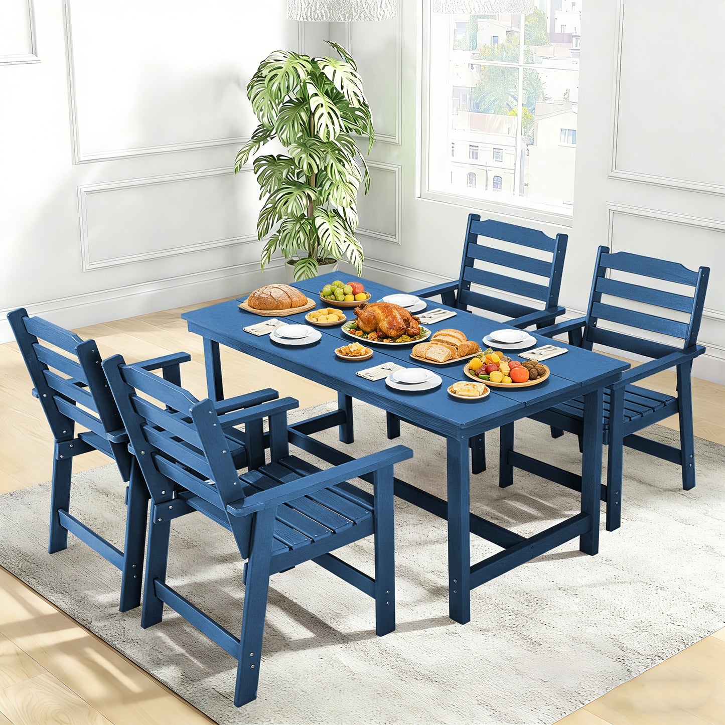 Outdoor Dining Set, HDPE 5 Piece Dining Table Set with Chairs