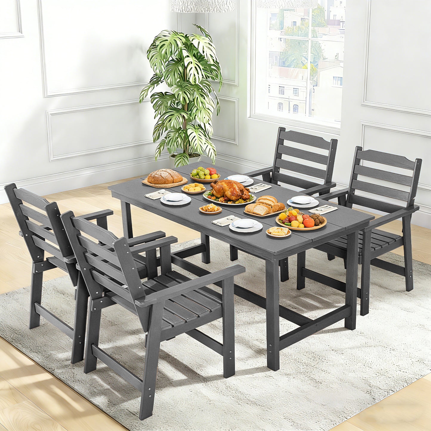 Outdoor Dining Set, HDPE 5 Piece Dining Table Set with Chairs