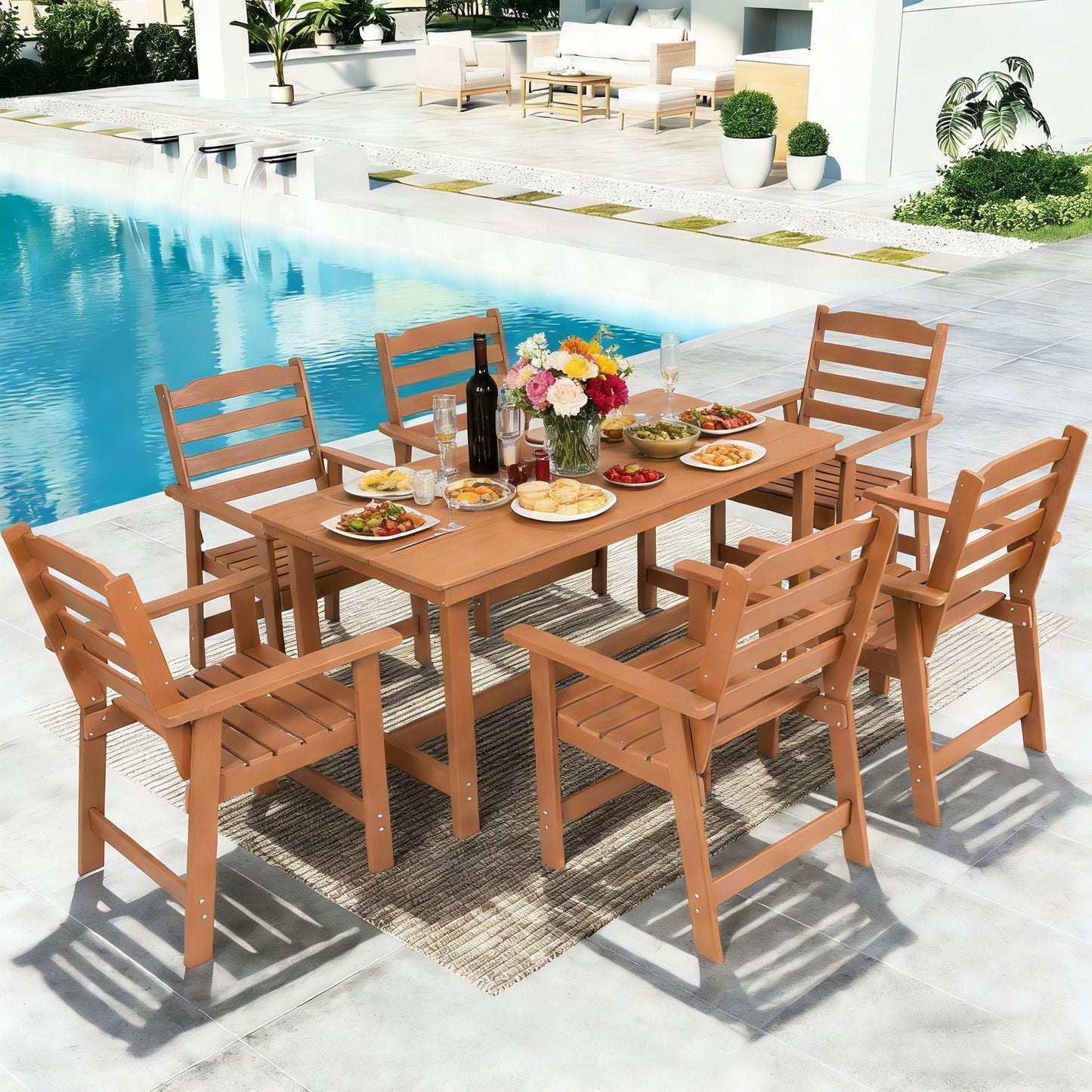 Outdoor Dining Set, HDPE 7 Piece Dining Table Set with Chairs