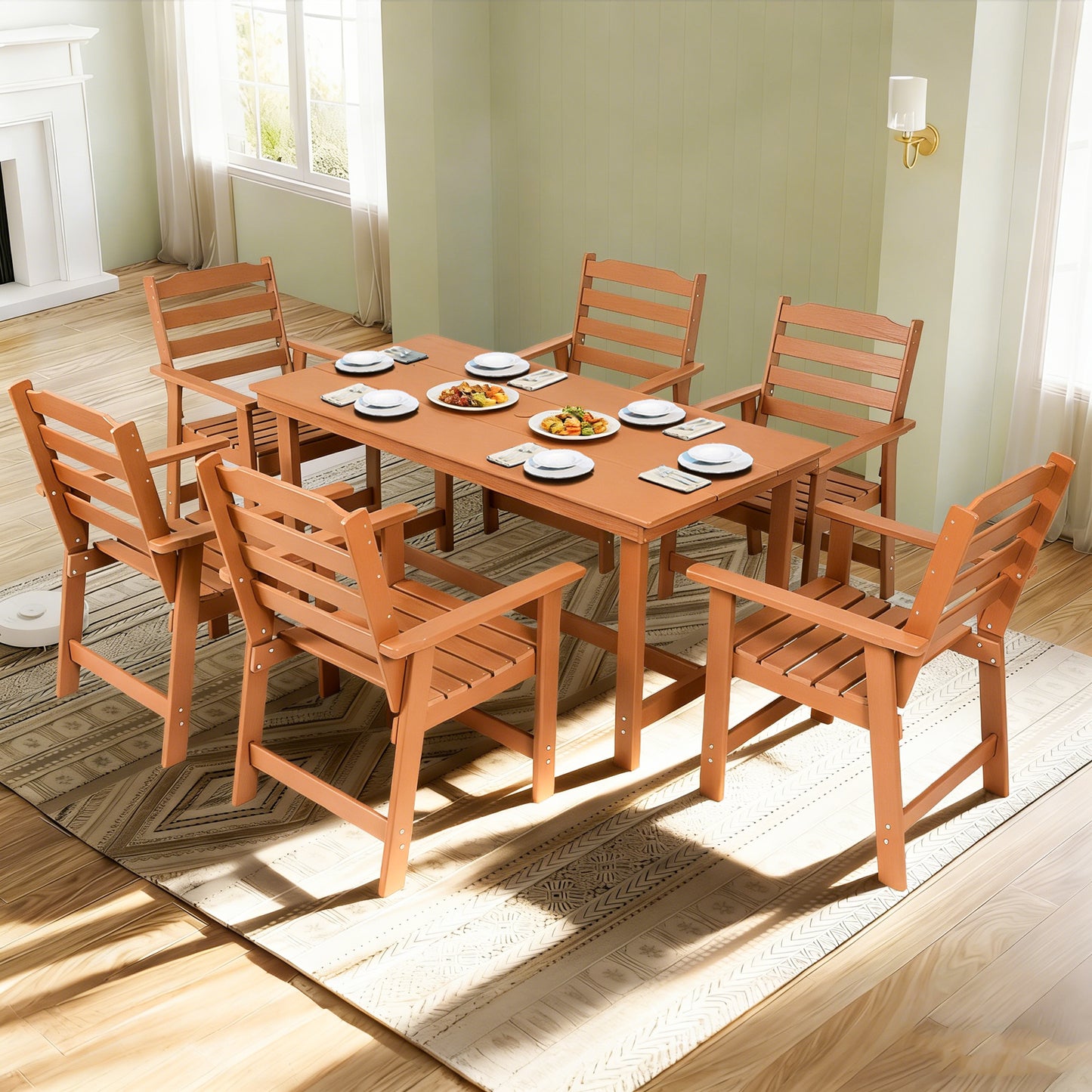 Outdoor Dining Set, HDPE 7 Piece Dining Table Set with Chairs