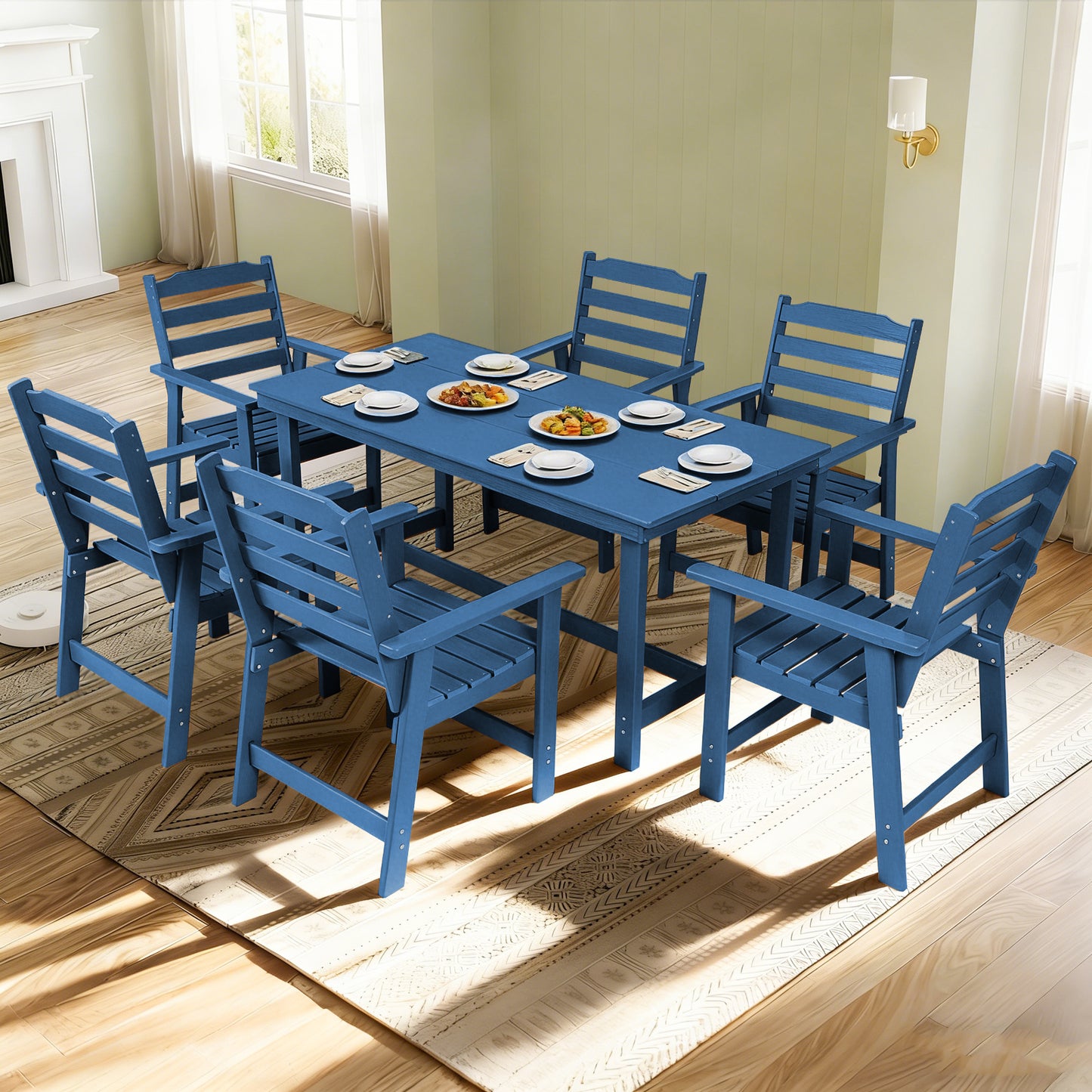 Outdoor Dining Set, HDPE 7 Piece Dining Table Set with Chairs