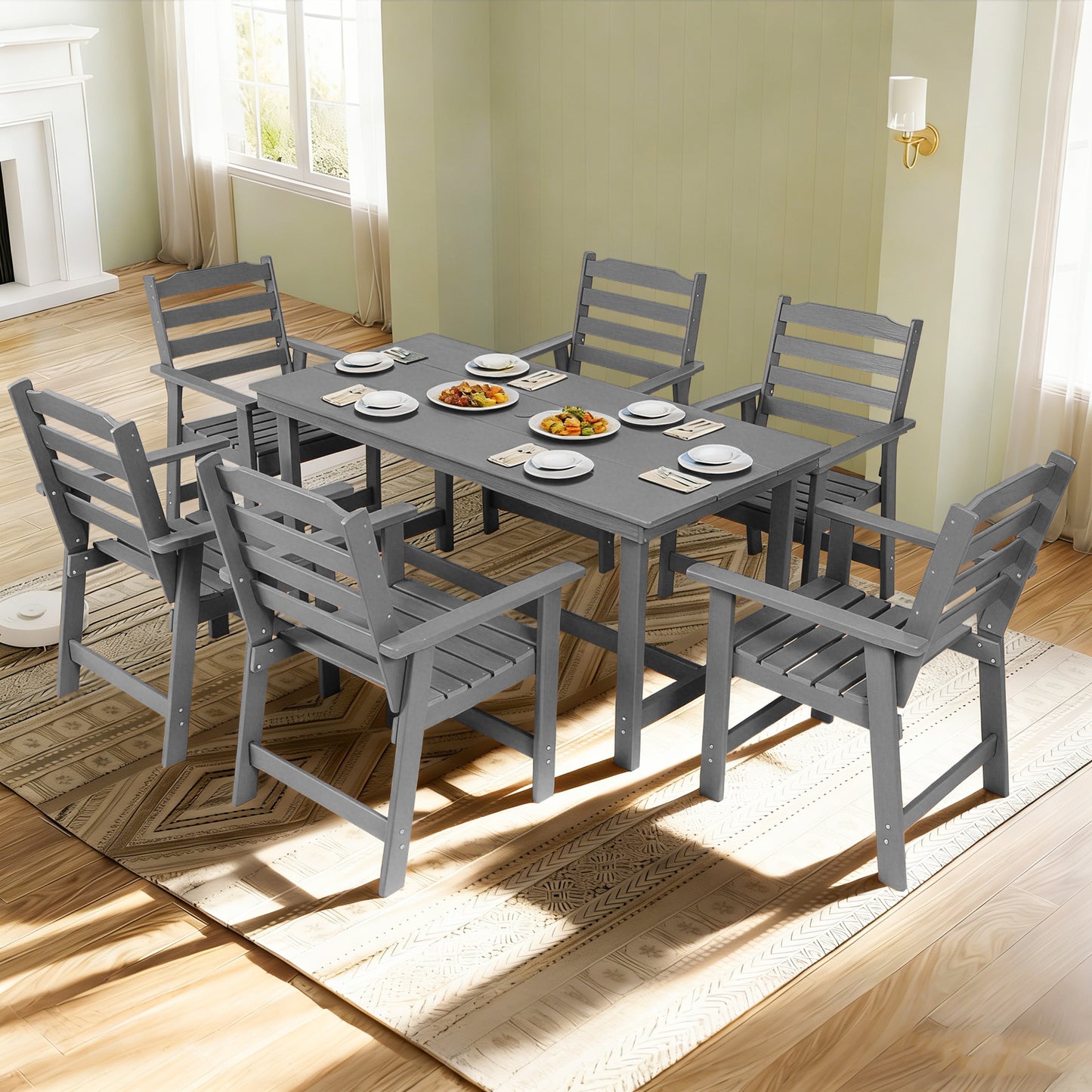 Outdoor Dining Set, HDPE 7 Piece Dining Table Set with Chairs