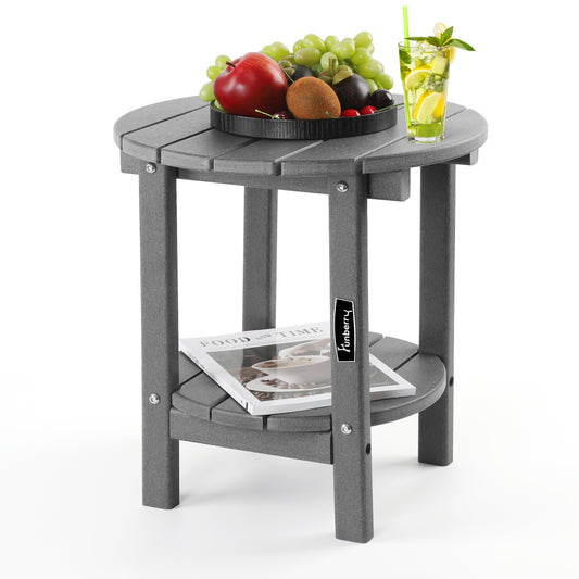 Outdoor Side Table, 2-Tier Round Patio Side Table, Outdoor End Table, Adirondack Side Table
