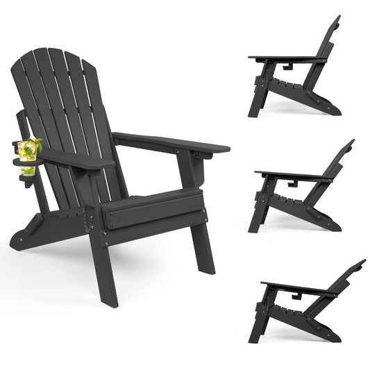 Folding Adirondack Chairs with Adjustable Backrest, Fire Pit Chairs with Cup Holder