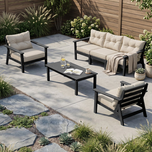 HDPE Patio Conversation Set 5 Seats, Outdoor Furniture Set, Patio Sofa Set