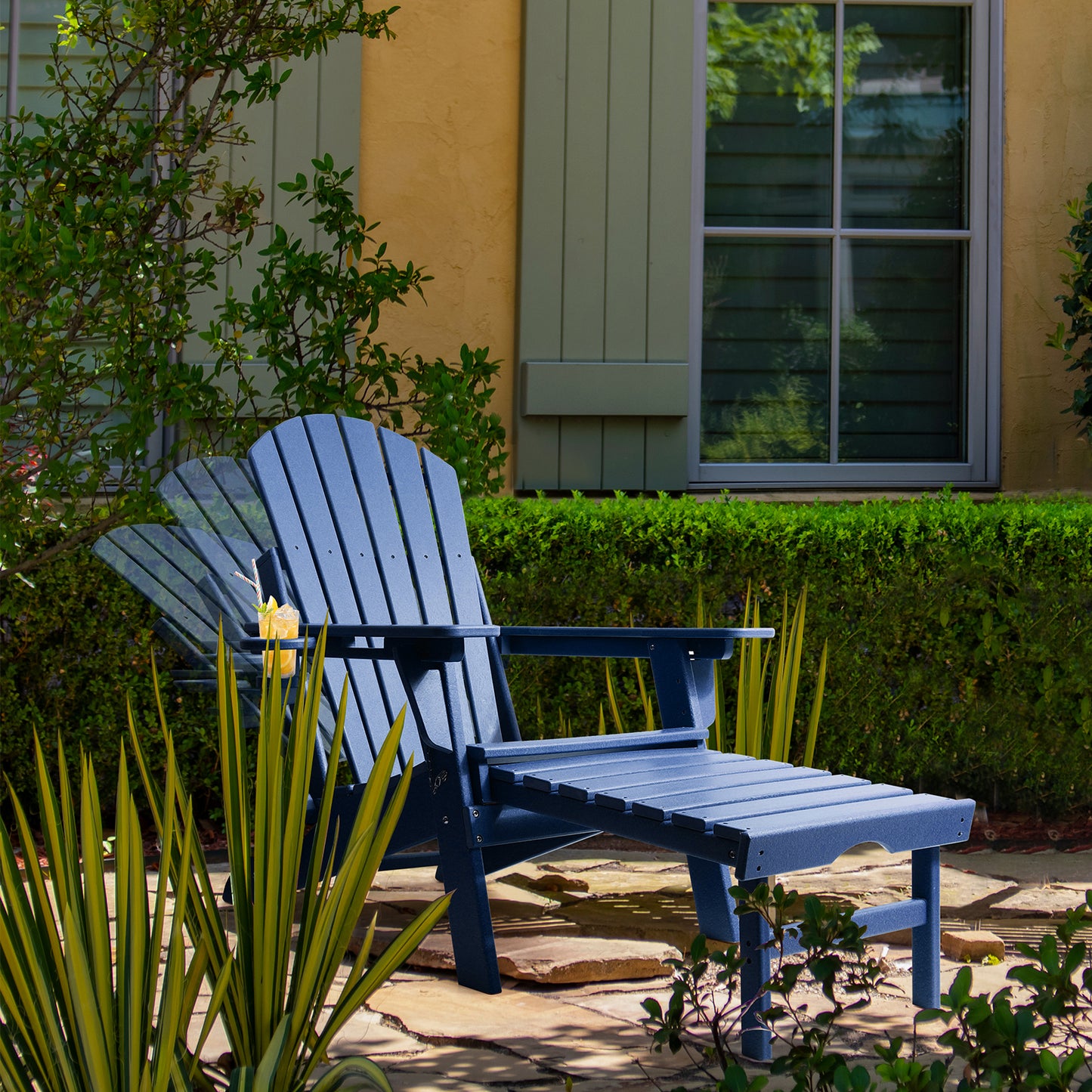 Adjustable Folding Adirondack Chairs Set of 4 with Ottoman, All Weather Fire Pit Chairs