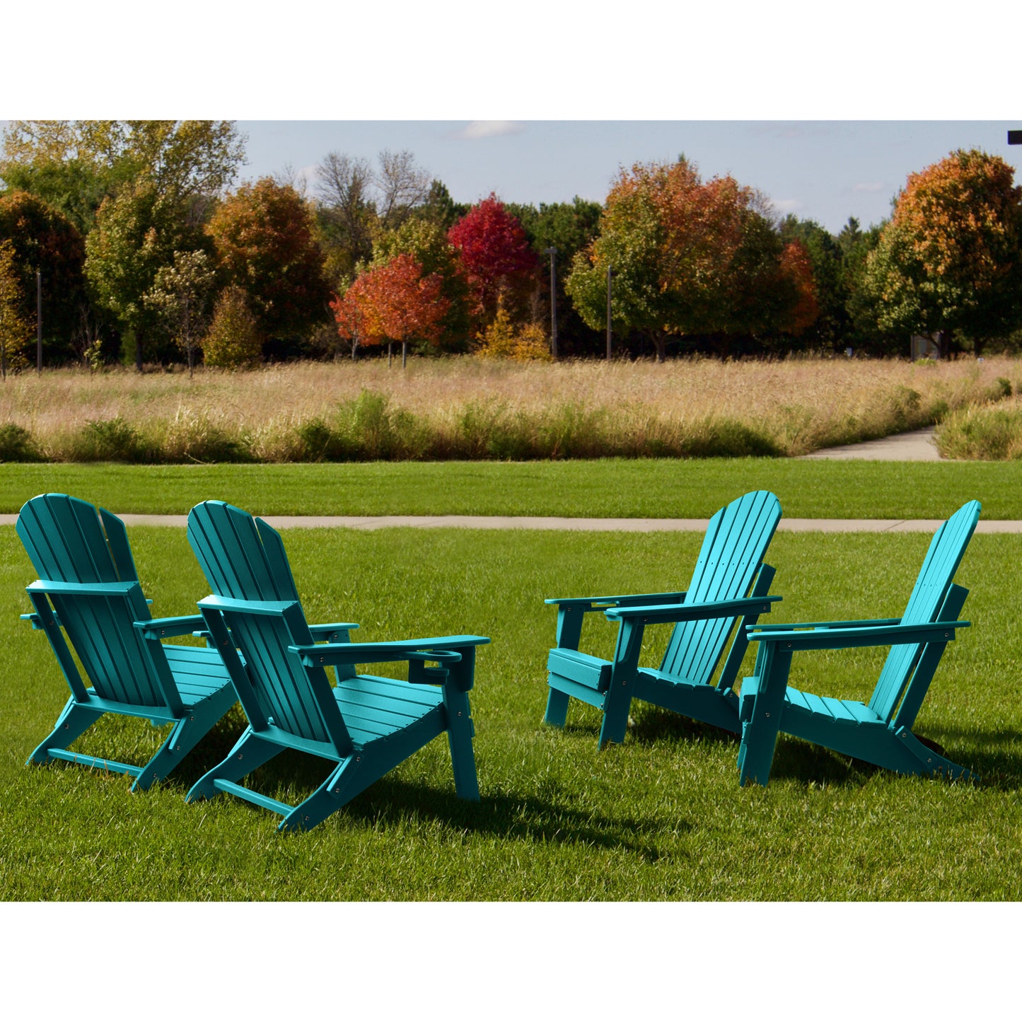 Folding Adirondack Chair, Fire Pit Chairs All Weather with Cup Holder, Aruba Blue