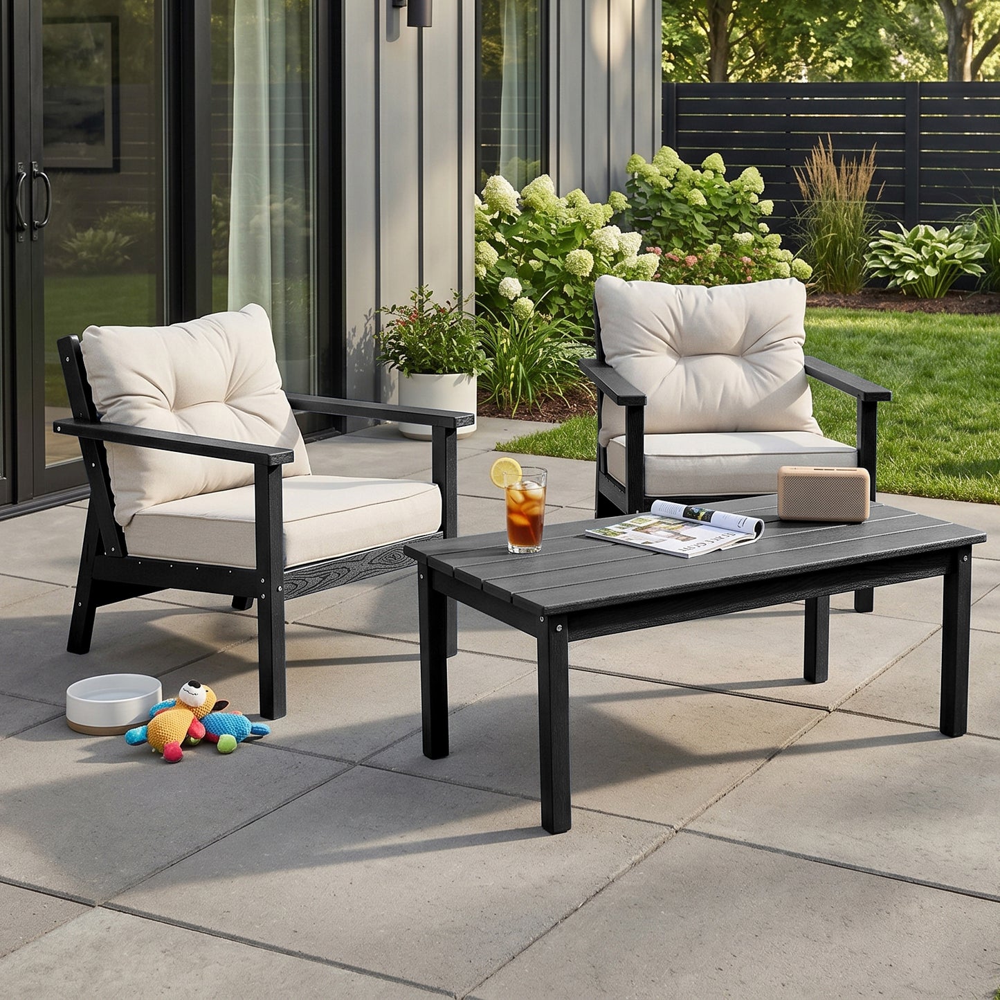 2 Seat HDPE Patio Conversation Set with Coffee Table, Outdoor Chairs Set