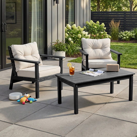 2 Seat HDPE Patio Conversation Set with Coffee Table, Outdoor Chairs Set