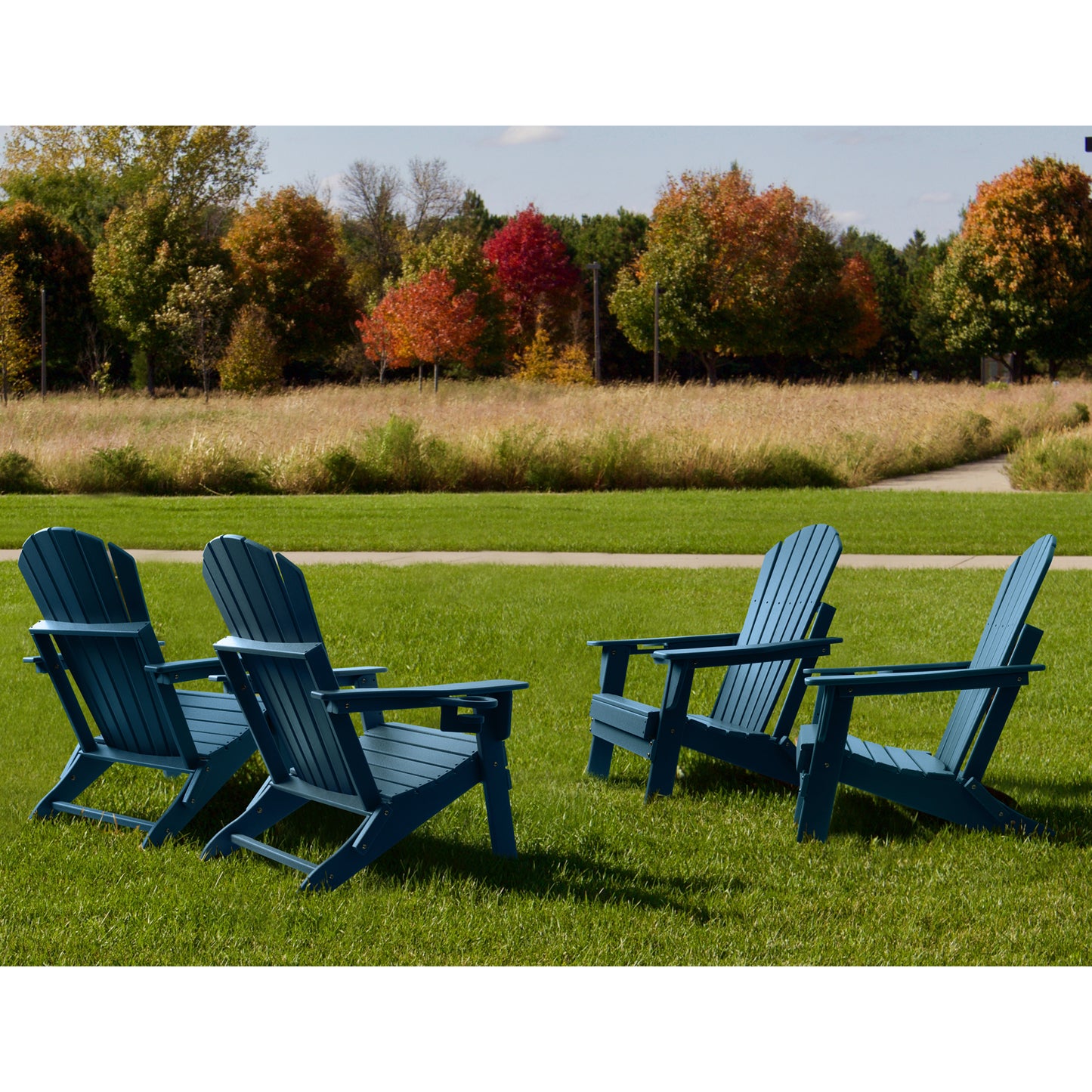 FUNBERRY Folding Adirondack Chair, Fire Pit Chairs Weather Resistant with Cup Holder, Navy Blue