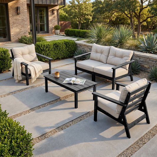 HDPE Patio Conversation Set 4 Seats, Outdoor Furniture Set, Patio Sofa Set