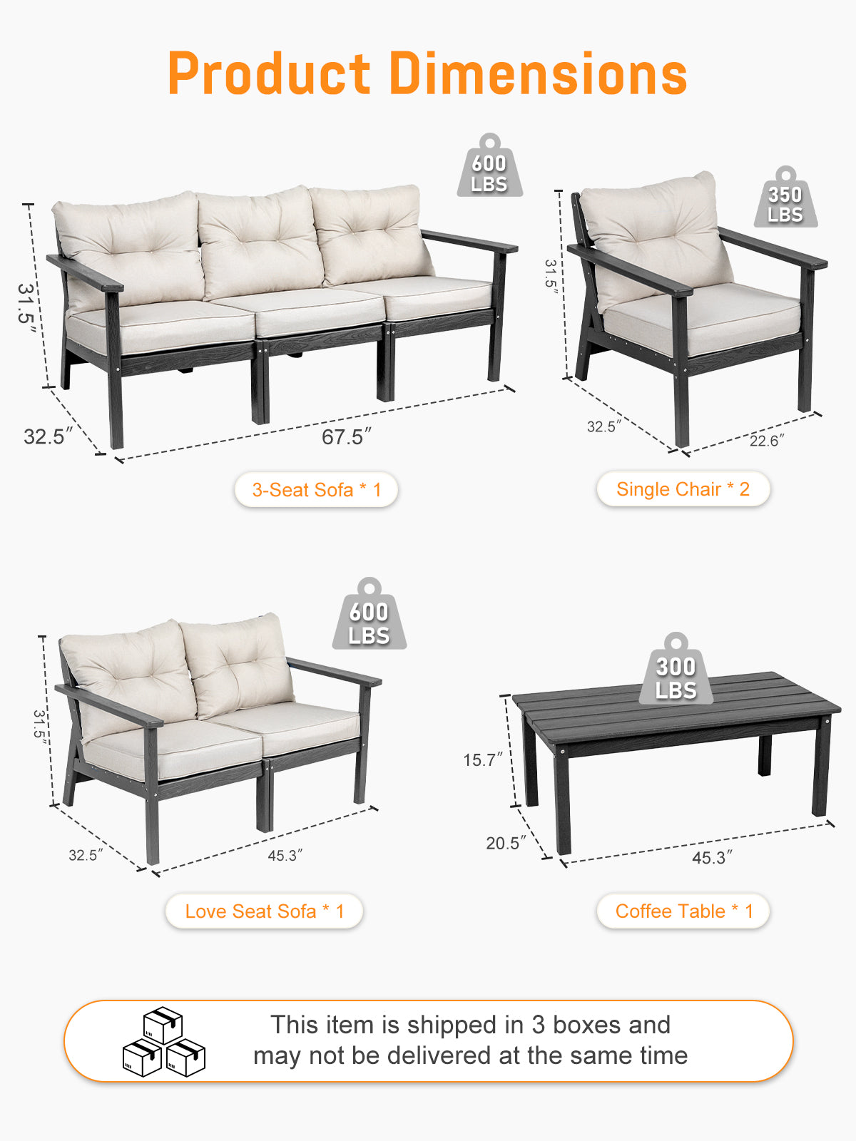 HDPE Patio Conversation Set 7 Seats, Outdoor Furniture Set, Patio Sofa Set
