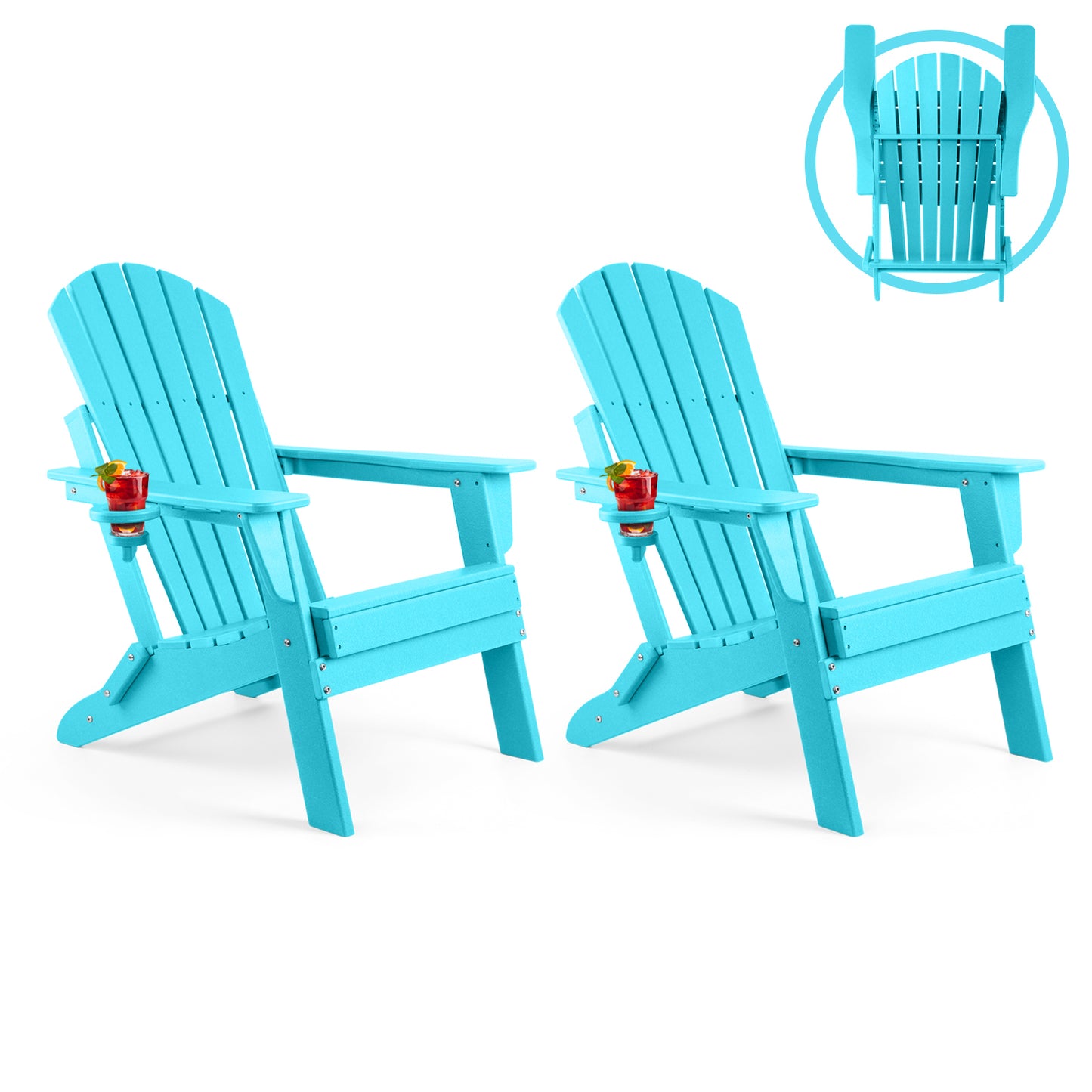 Folding Adirondack Chair, Fire Pit Chairs All Weather with Cup Holder, Aruba Blue