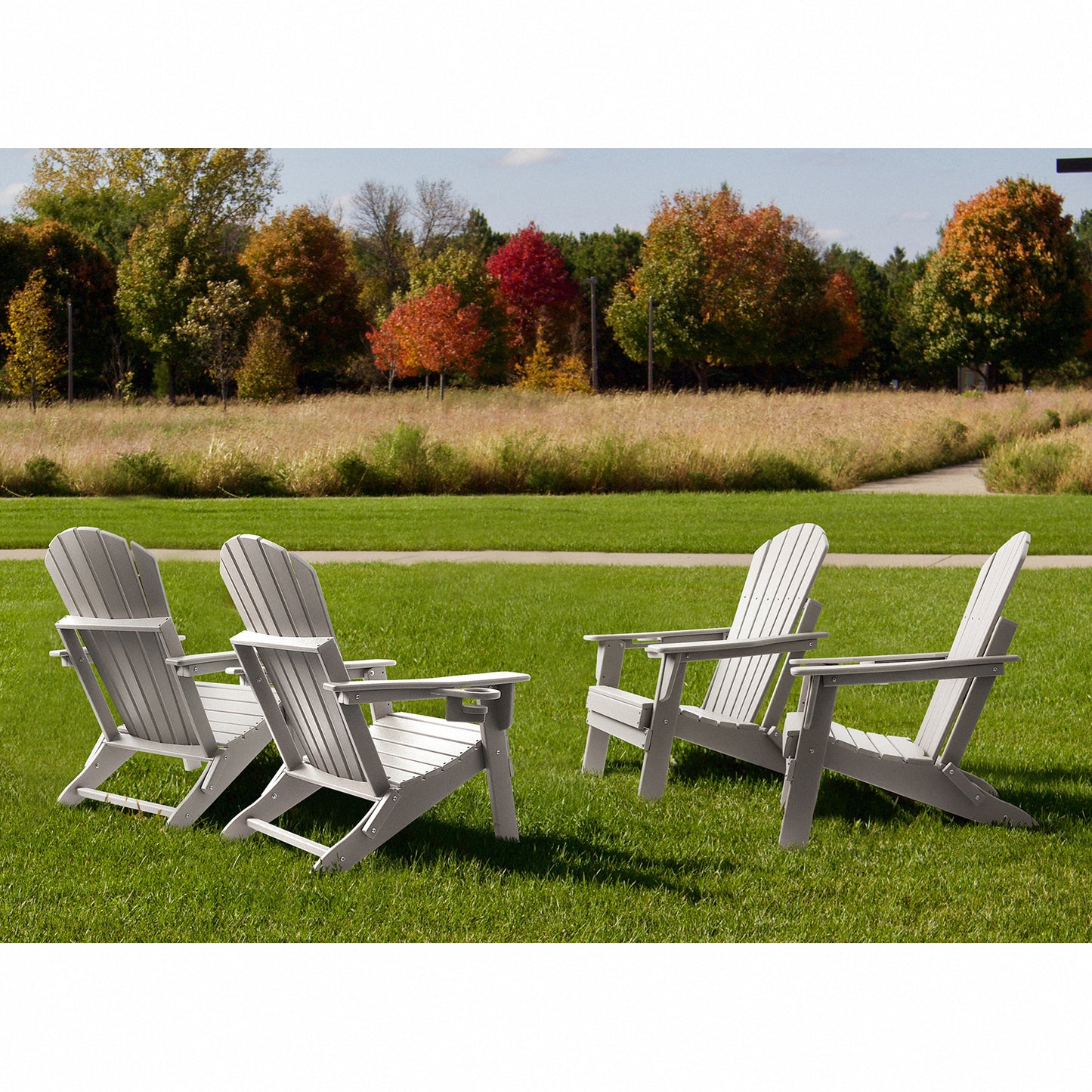 Folding Adirondack Chair, Fire Pit Chairs All Weather with Cup Holder, White