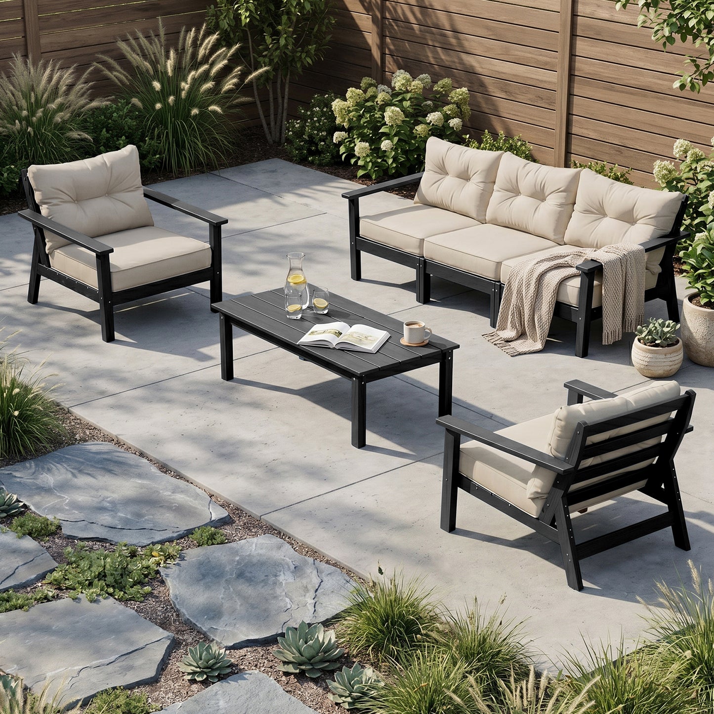 HDPE Patio Conversation Set 8 Seats, Outdoor Furniture Set, Patio Sofa Set