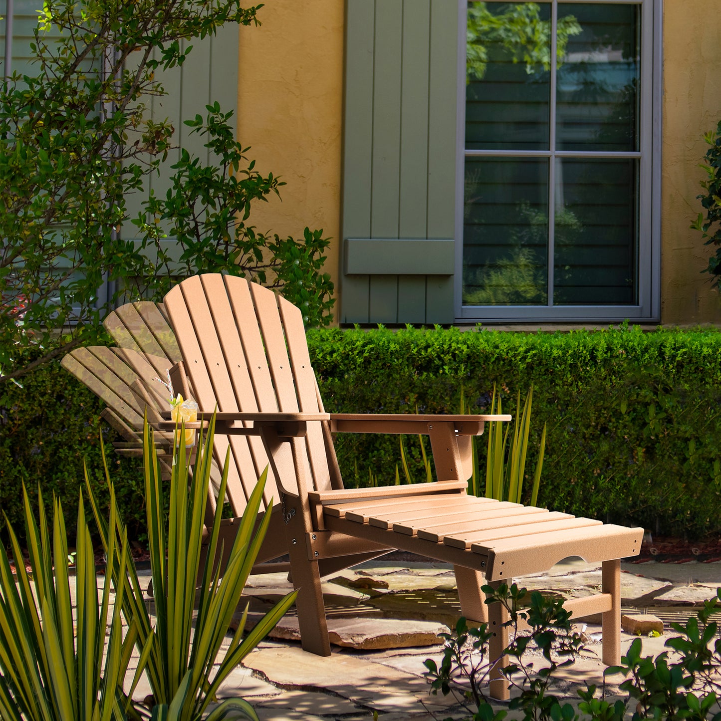 Adjustable Folding Adirondack Chair with Ottoman, All Weather Fire Pit Chairs
