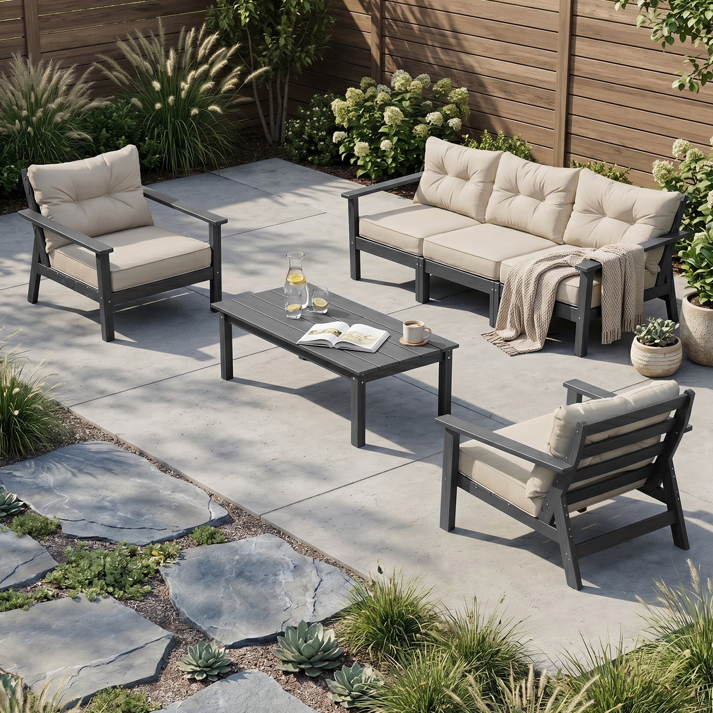 HDPE Patio Conversation Set 8 Seats, Outdoor Furniture Set, Patio Sofa Set