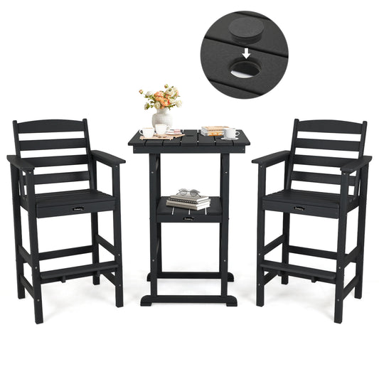 Outdoor Bar Set with Umbrella Holes, All Weather Tall Adirondack Chairs and Table