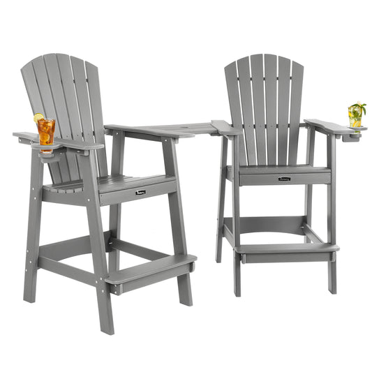Tall Adirondack Chairs with Connecting Tray, Adirondack Bar Stools with Cup Holder