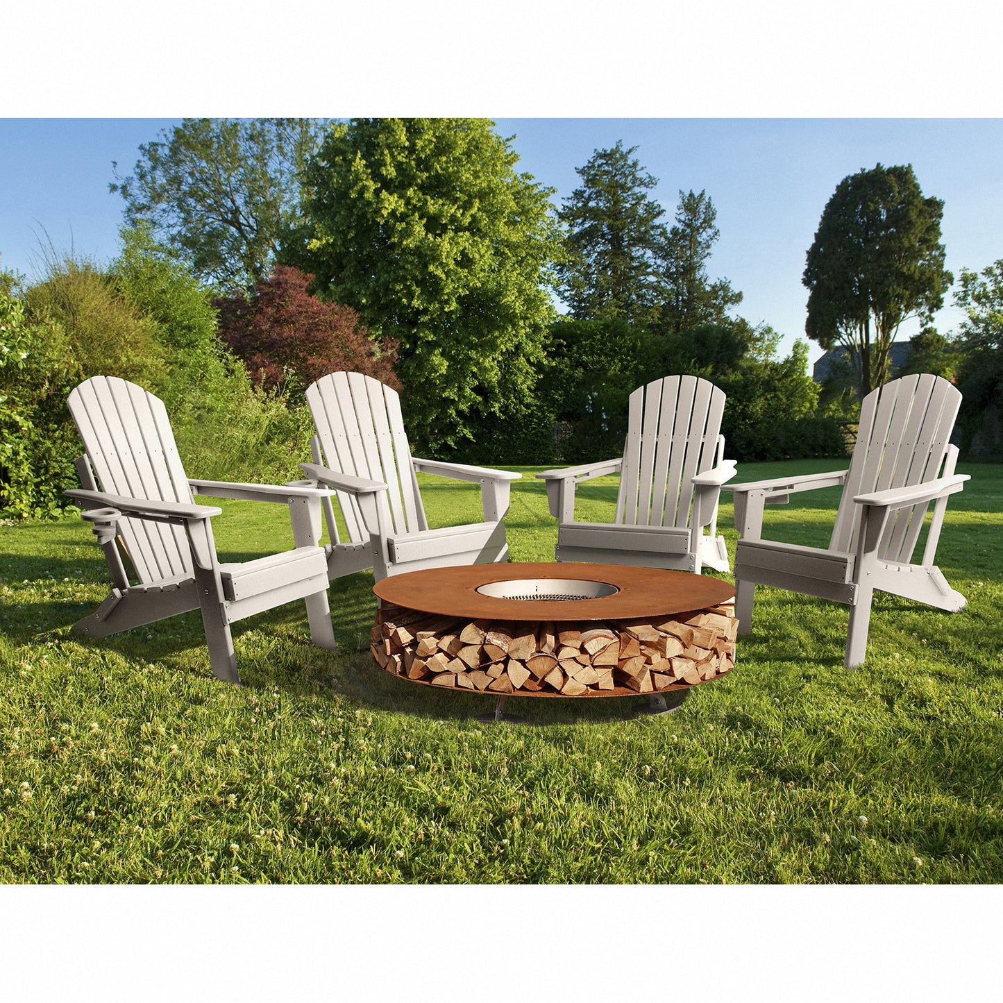 Folding Adirondack Chair, Fire Pit Chairs All Weather with Cup Holder, White