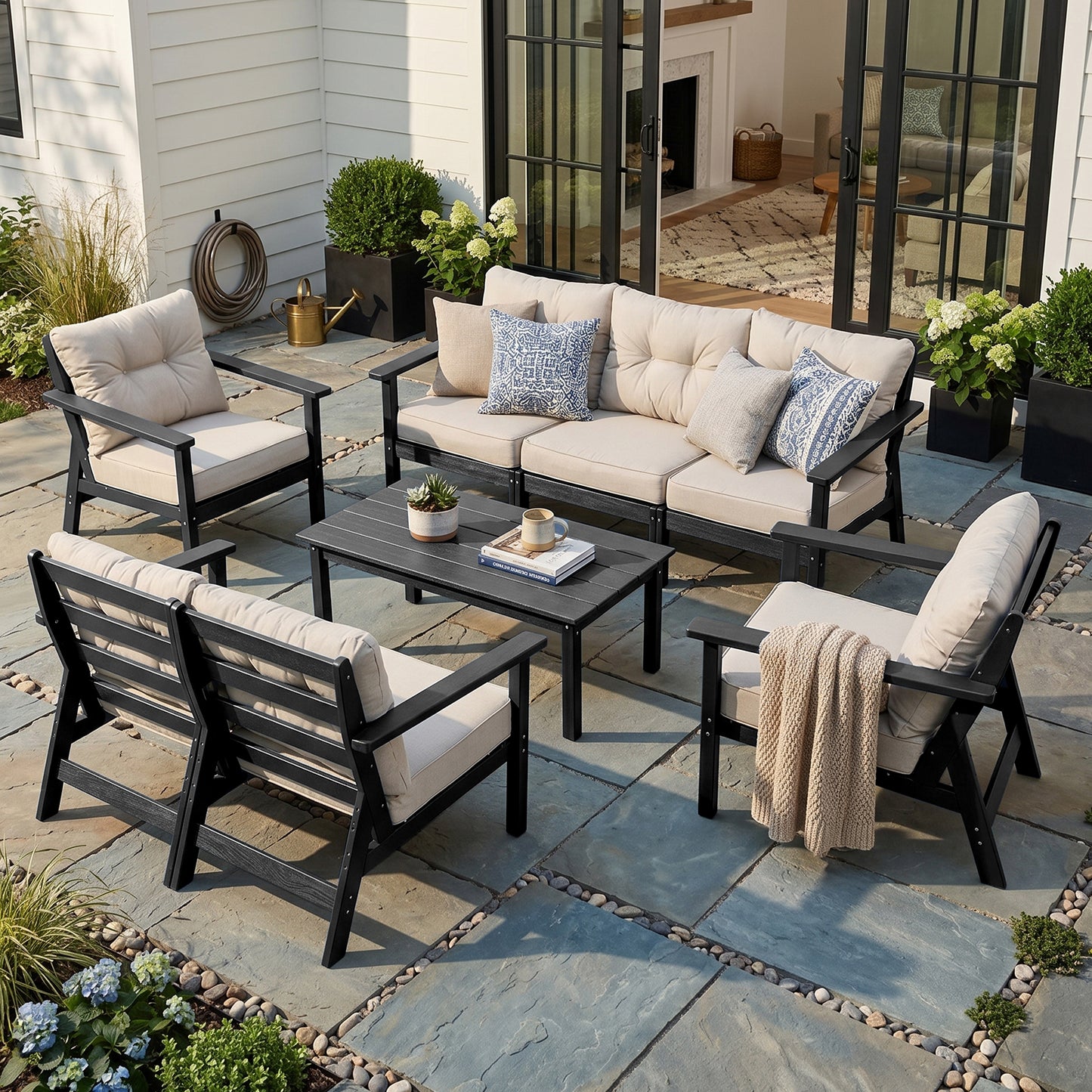 HDPE Patio Conversation Set 7 Seats, Outdoor Furniture Set, Patio Sofa Set