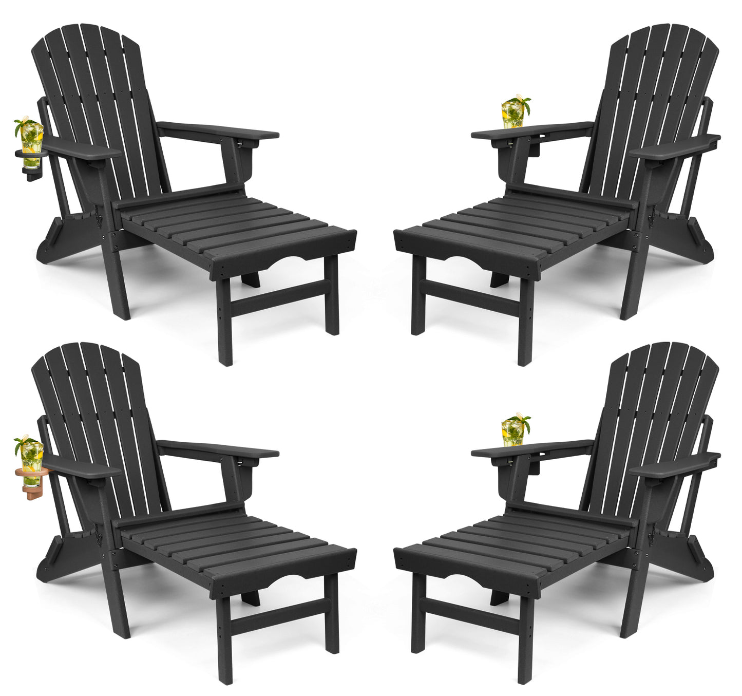 Adjustable Folding Adirondack Chairs Set of 4 with Ottoman, All Weather Fire Pit Chairs