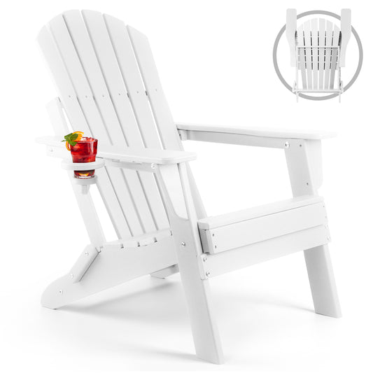 Folding Adirondack Chair, Fire Pit Chairs All Weather with Cup Holder, White