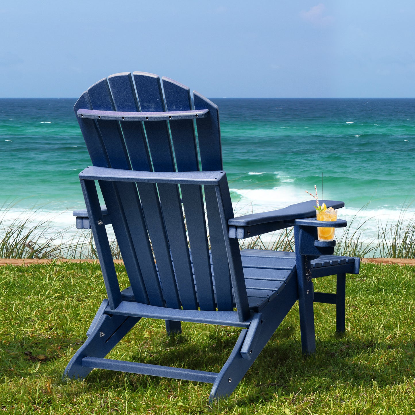 Adjustable Folding Adirondack Chairs Set of 4 with Ottoman, All Weather Fire Pit Chairs