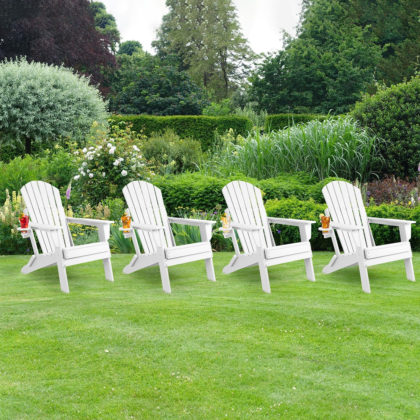 Folding Adirondack Chair, Fire Pit Chairs All Weather with Cup Holder, White