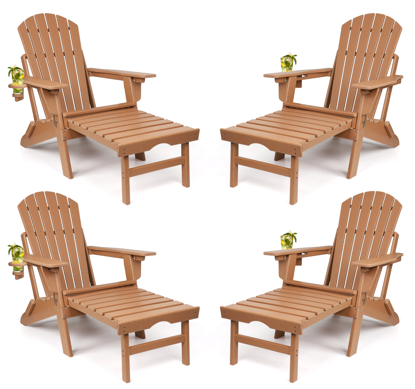 Adjustable Folding Adirondack Chairs Set of 4 with Ottoman, All Weather Fire Pit Chairs