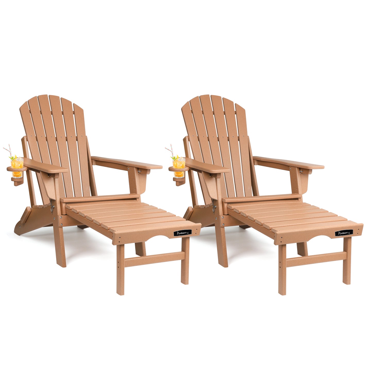 Adjustable Folding Adirondack Chairs Set of 2 with Ottoman, All Weather Fire Pit Chairs