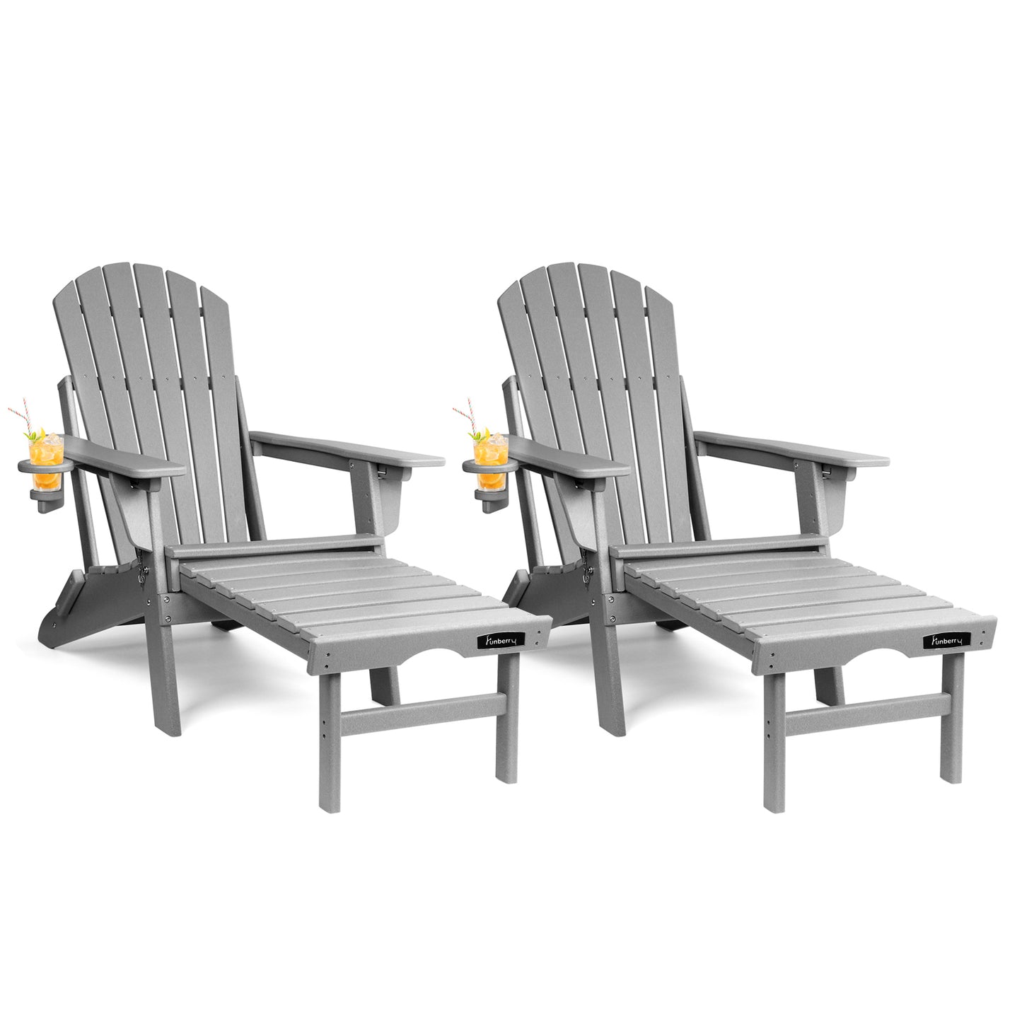 Adjustable Folding Adirondack Chairs Set of 2 with Ottoman, All Weather Fire Pit Chairs