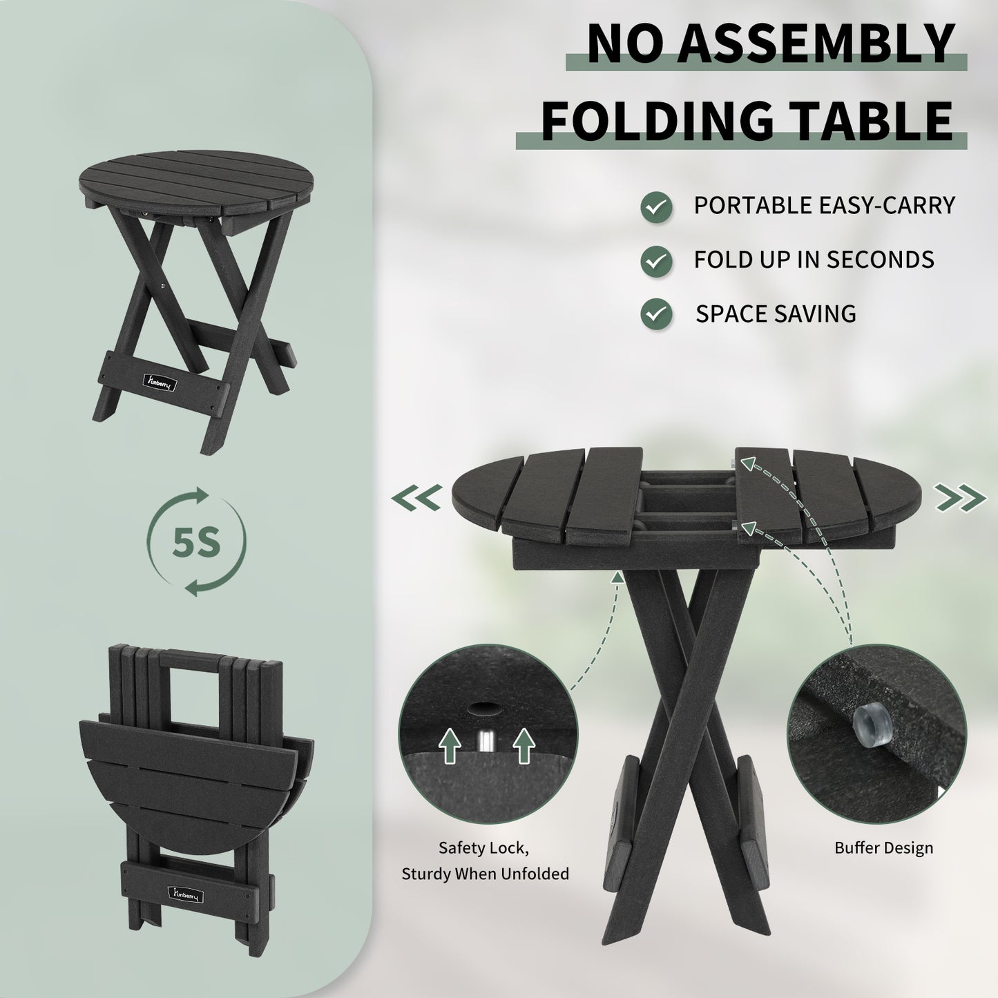 Outdoor Folding Side Table, No Assembly Portable Small Outdoor Table, Adirondack Table