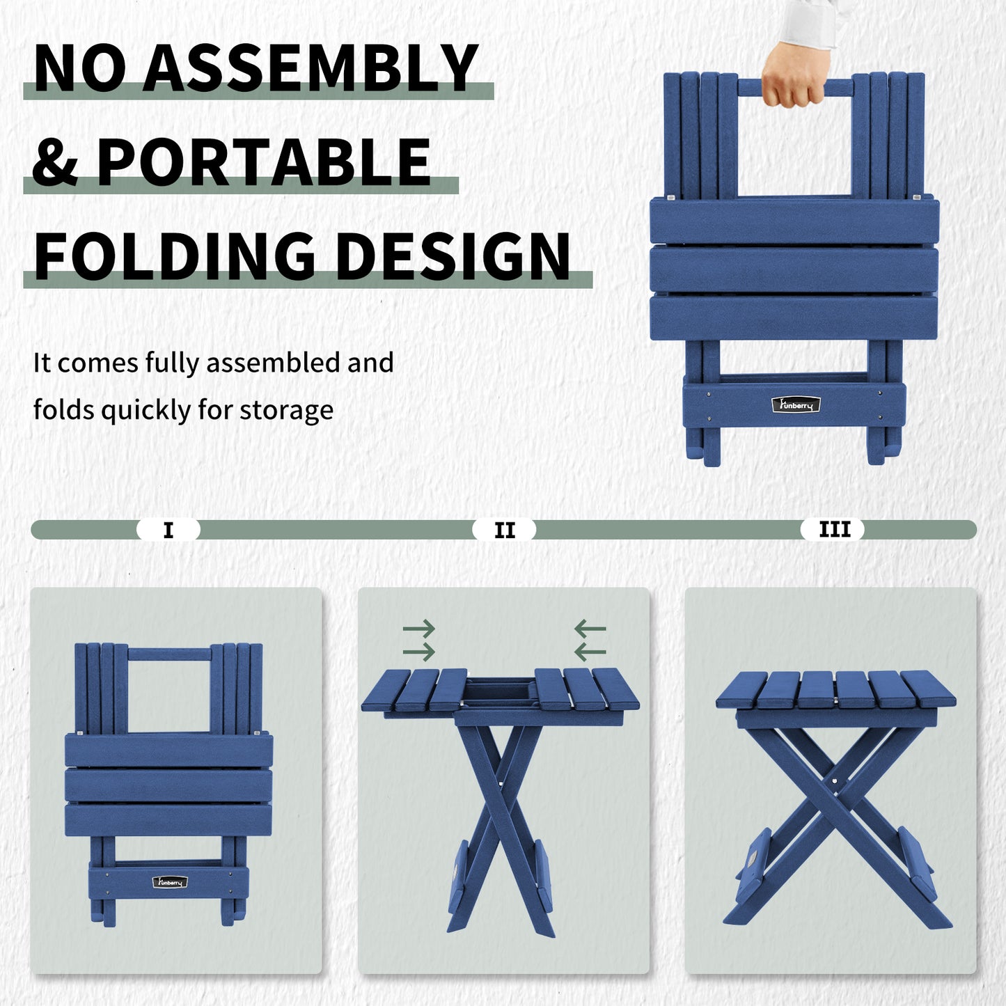 Outdoor Folding Side Table, No Assembly Portable Small Outdoor Table, Adirondack Side Table