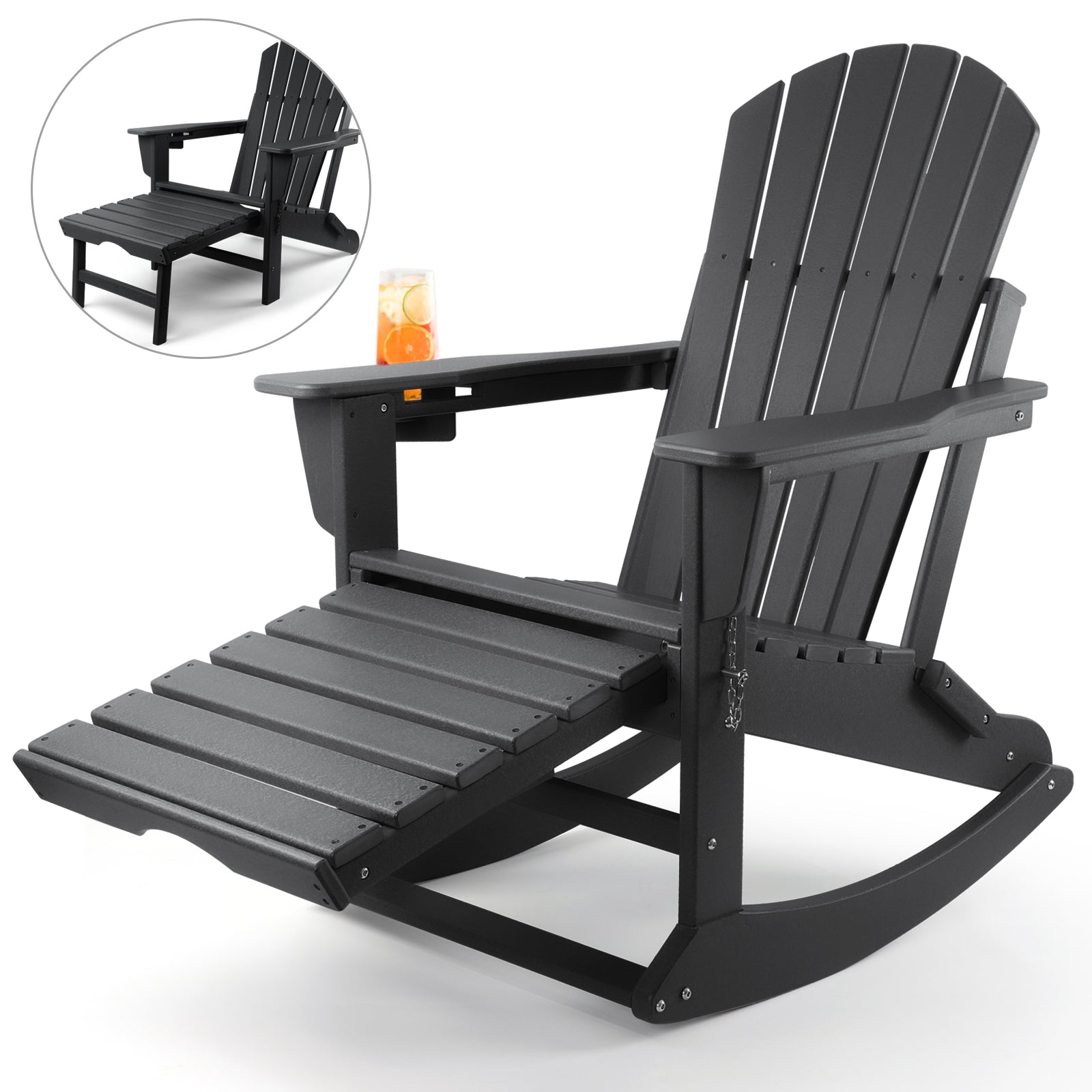 Patio Rocking Chair, All Weather Rocking Adirondack Chair with Ottoman ...