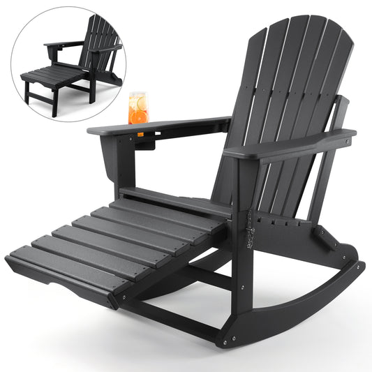 Patio Rocking Chair, All Weather Rocking Adirondack Chair with Ottoman