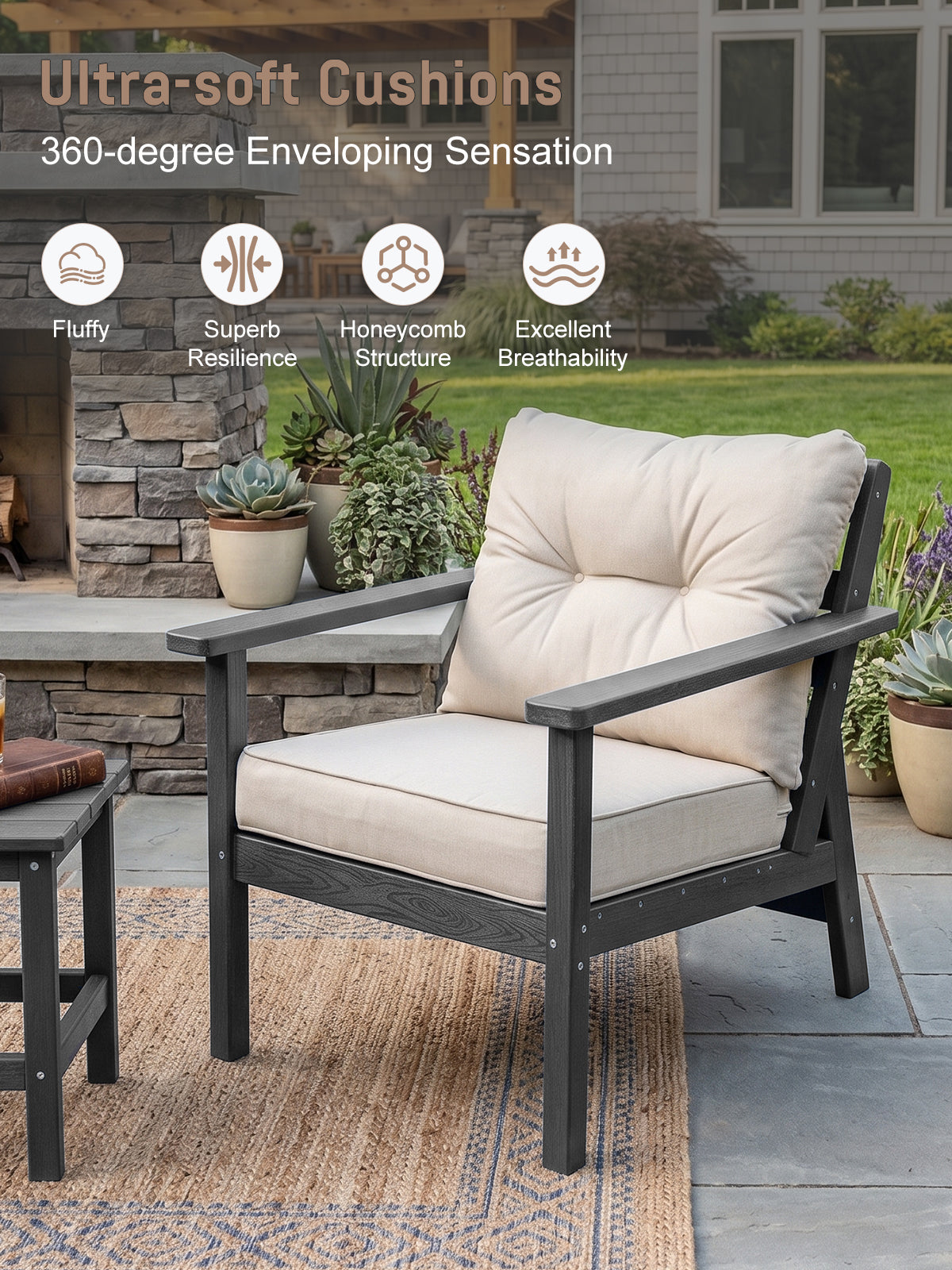 2 Seat HDPE Patio Conversation Set with Coffee Table, Outdoor Chairs Set