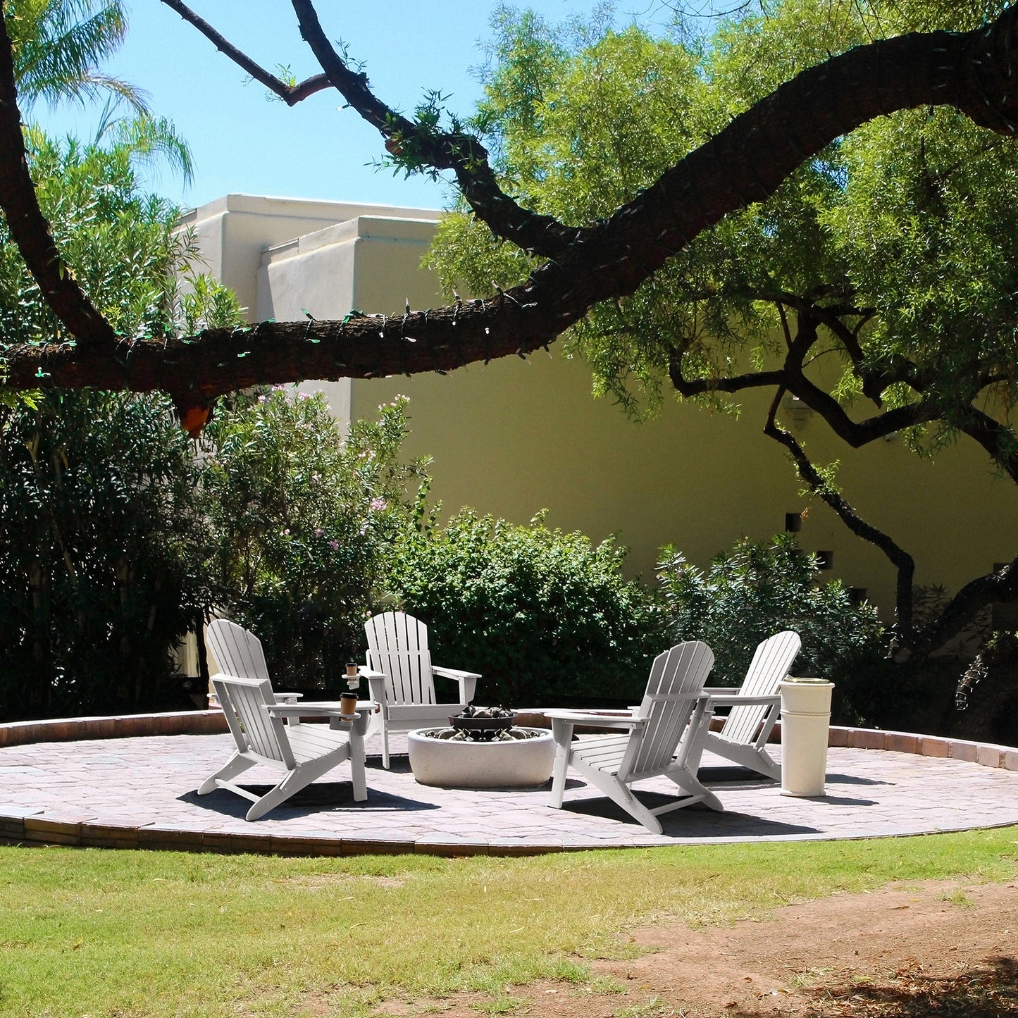 Folding Adirondack Chair, Fire Pit Chairs All Weather with Cup Holder, White