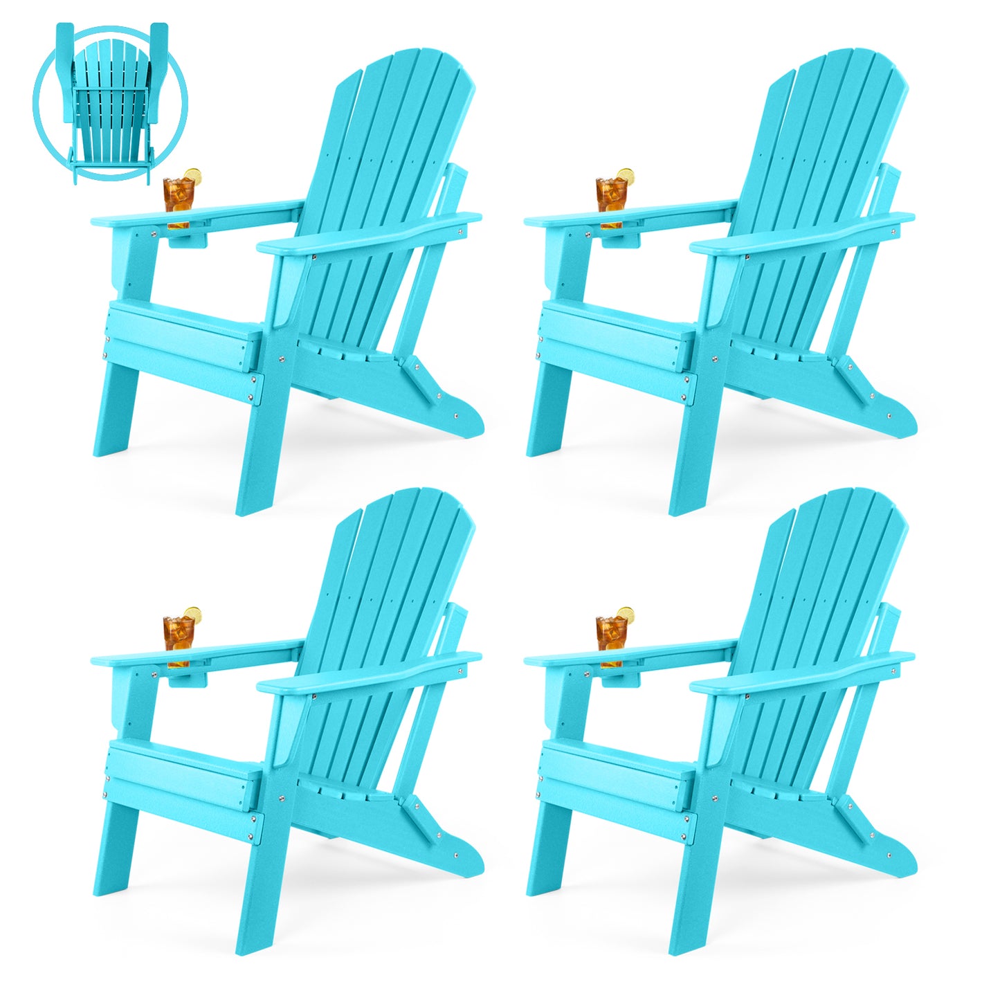 Folding Adirondack Chair, Fire Pit Chairs All Weather with Cup Holder, Aruba Blue
