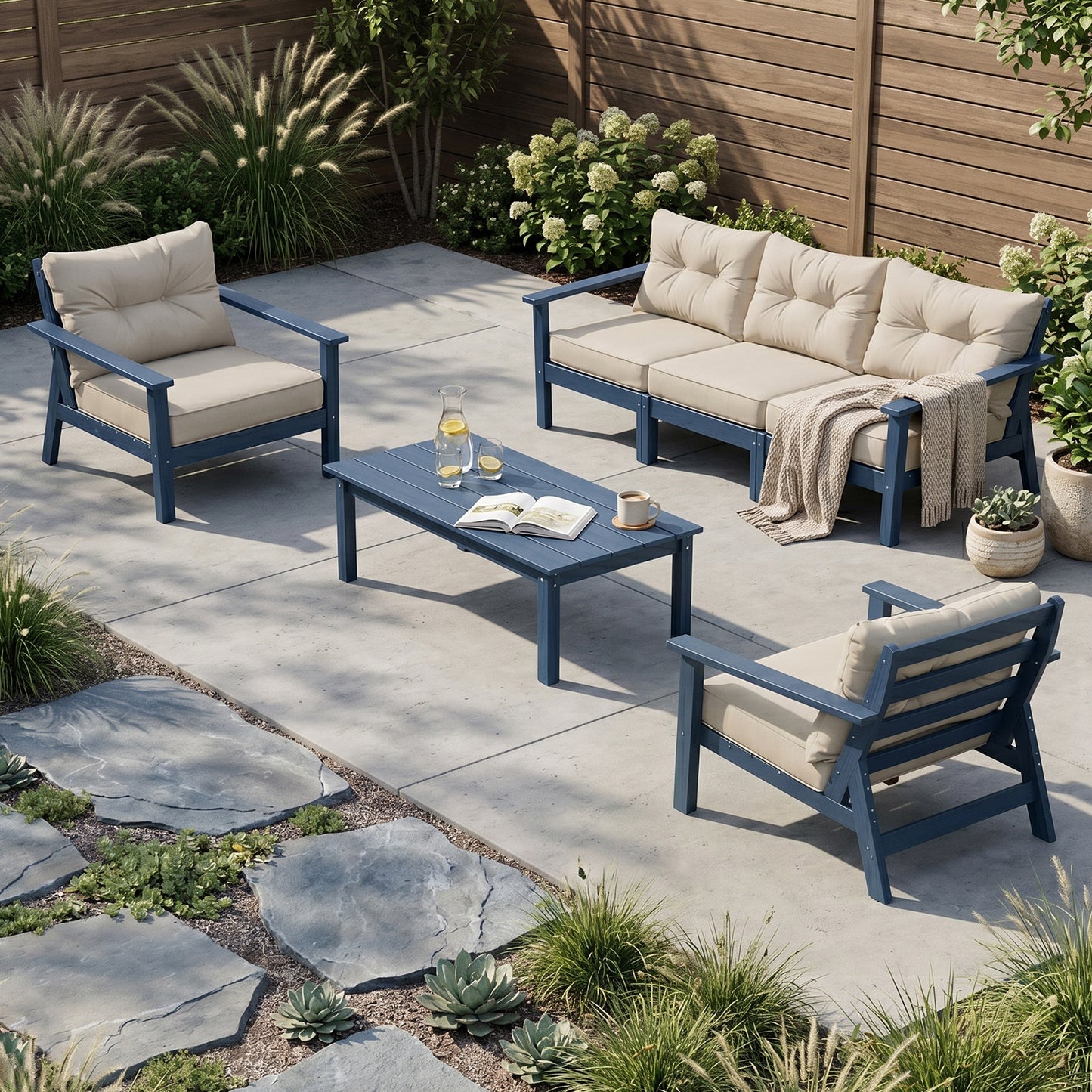 HDPE Patio Conversation Set 8 Seats, Outdoor Furniture Set, Patio Sofa Set