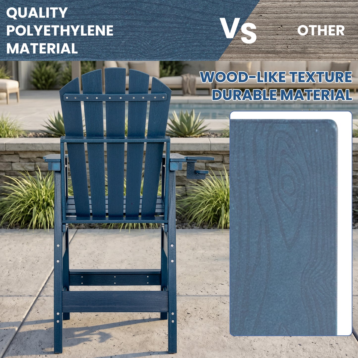 FUNBERRY Tall Adirondack Chairs Set of 2 with Table, HDPE All Weather High Top Balcony Chair