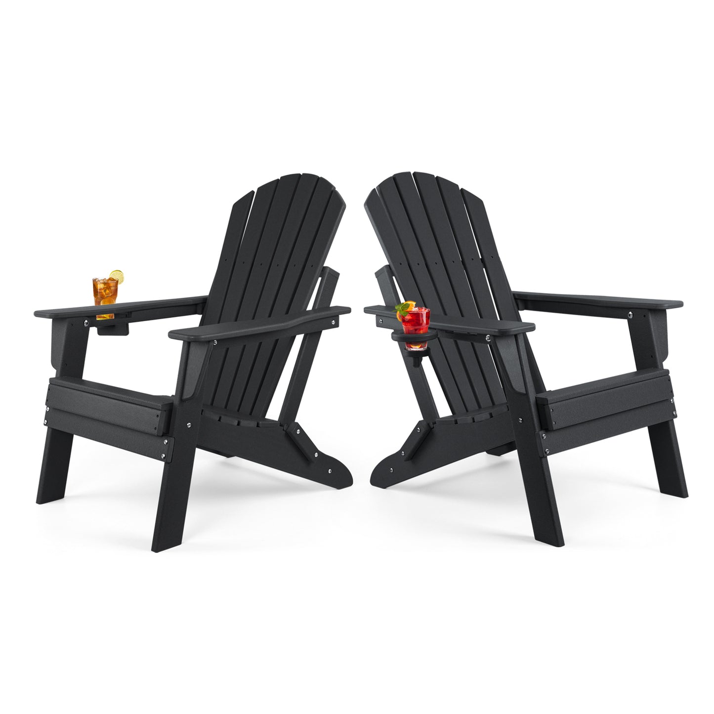 FUNBERRY Folding Adirondack Chair, Fire Pit Chairs Weather Resistant with Cup Holder, Black